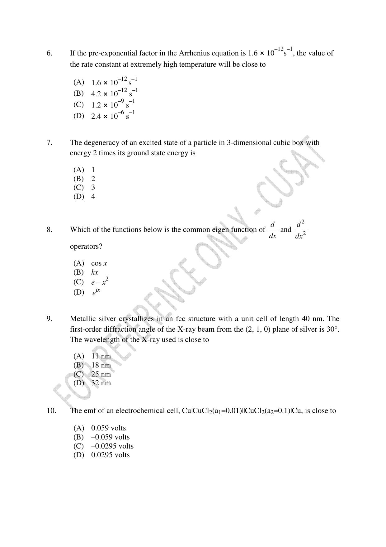 CUSAT CAT 2023 CHEMISTRY PG Question Paper - Page 2