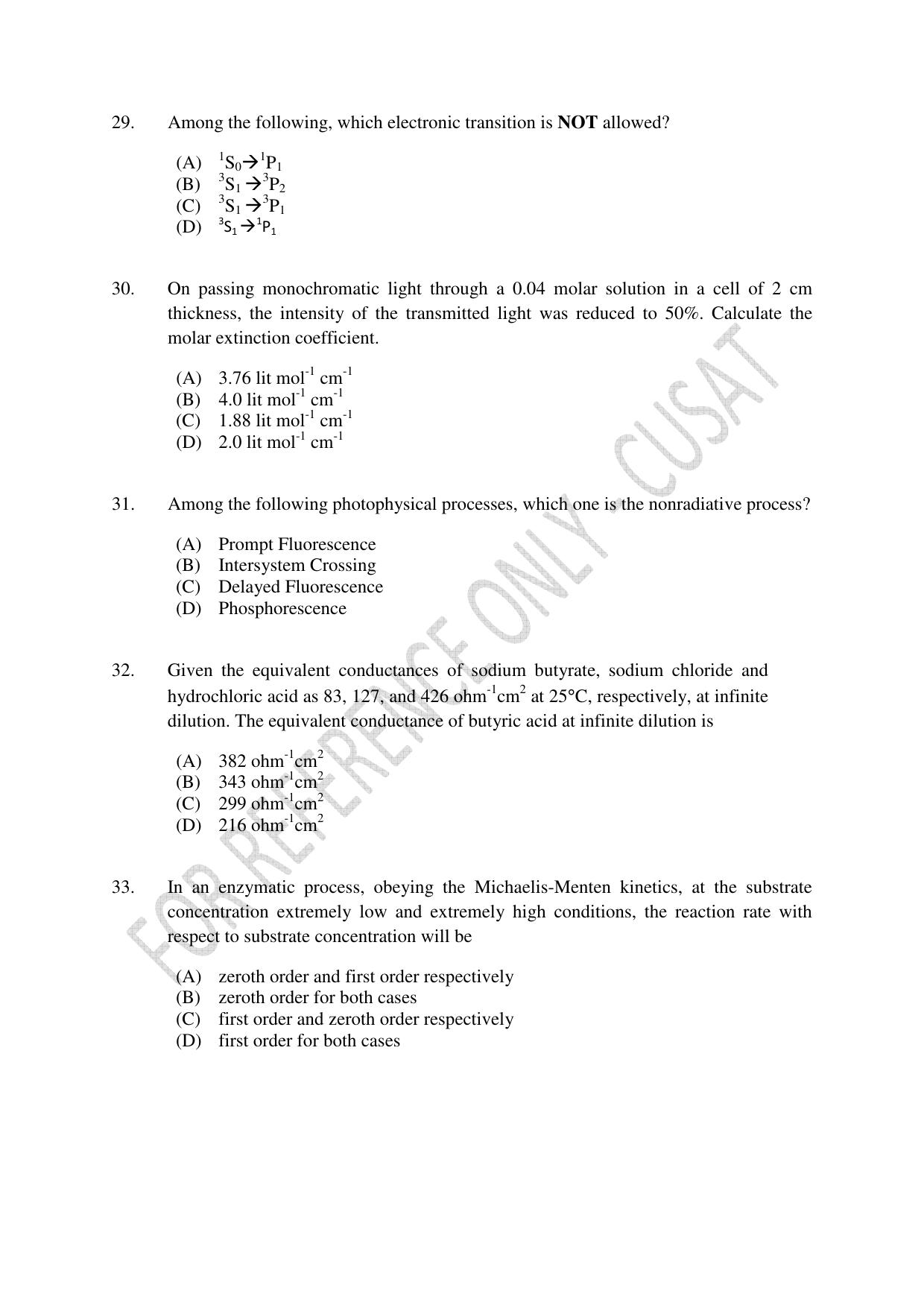CUSAT CAT 2023 CHEMISTRY PG Question Paper - Page 8