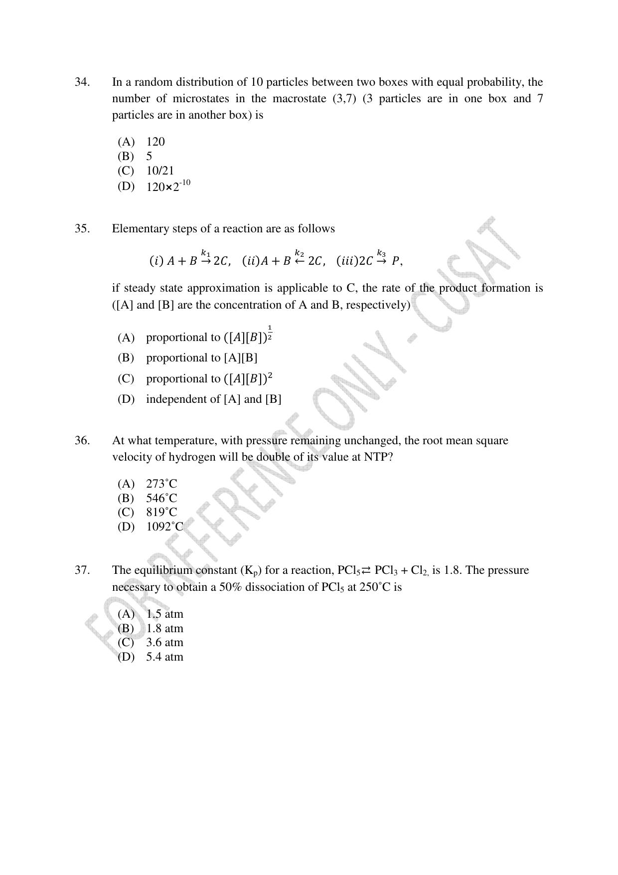 CUSAT CAT 2023 CHEMISTRY PG Question Paper - Page 9
