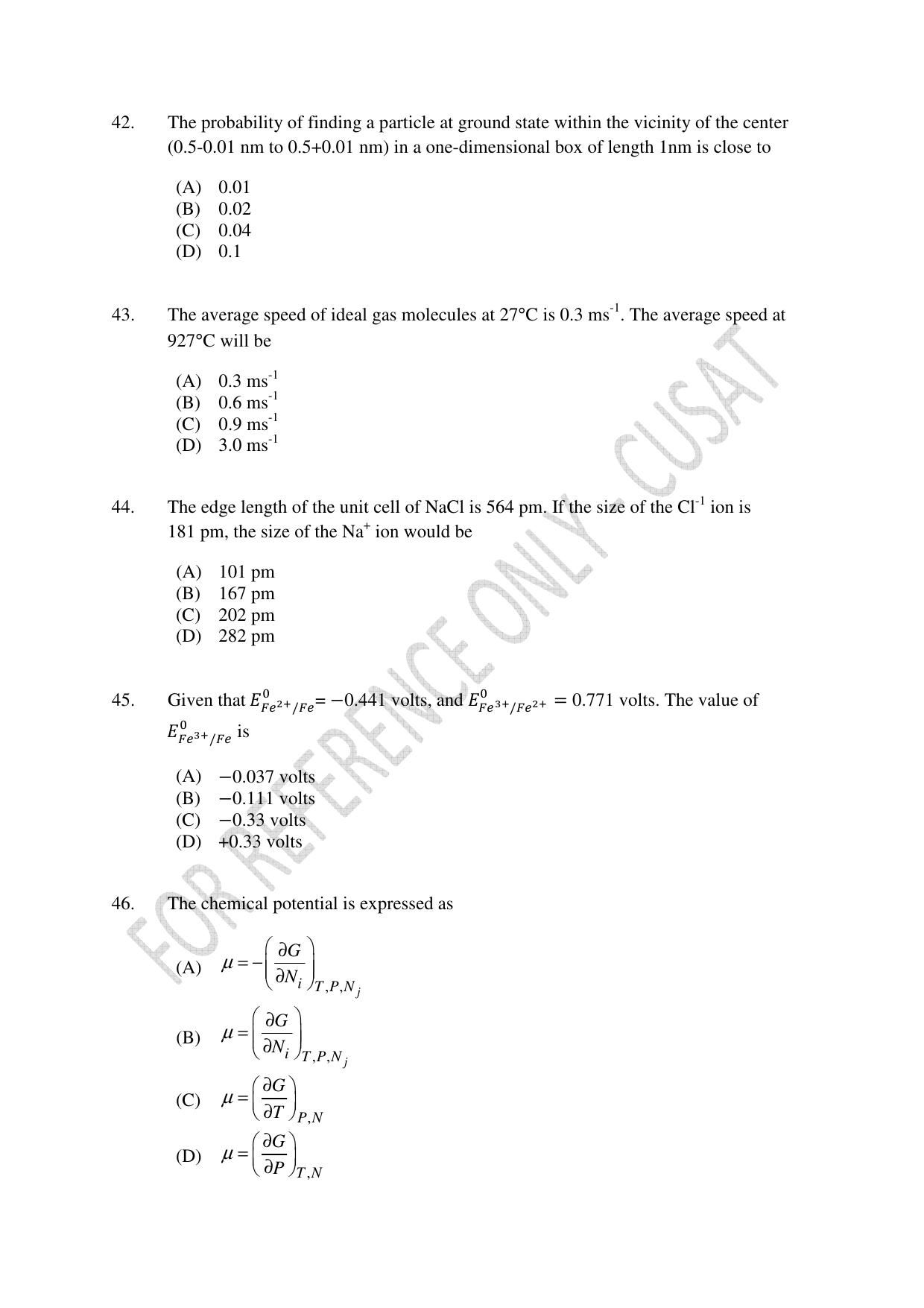 CUSAT CAT 2023 CHEMISTRY PG Question Paper - Page 11