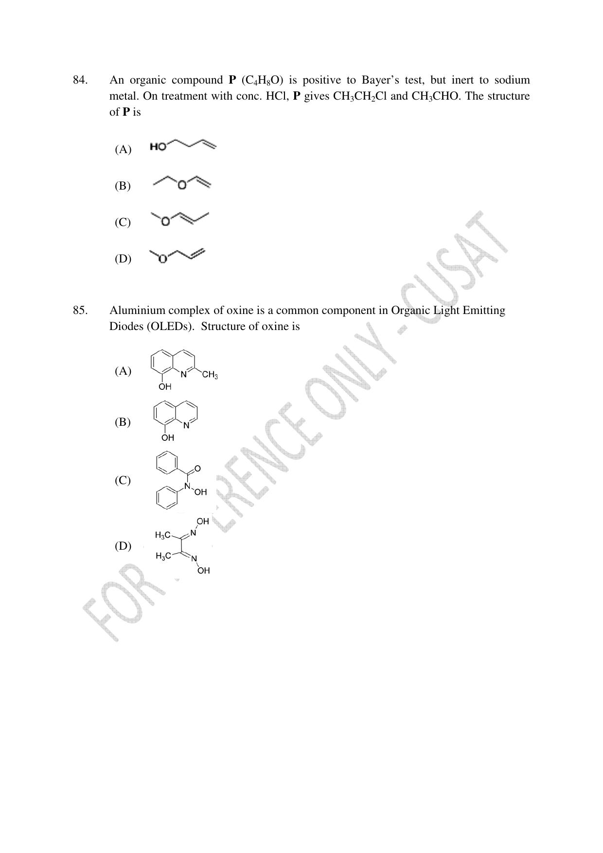 CUSAT CAT 2023 CHEMISTRY PG Question Paper - Page 25