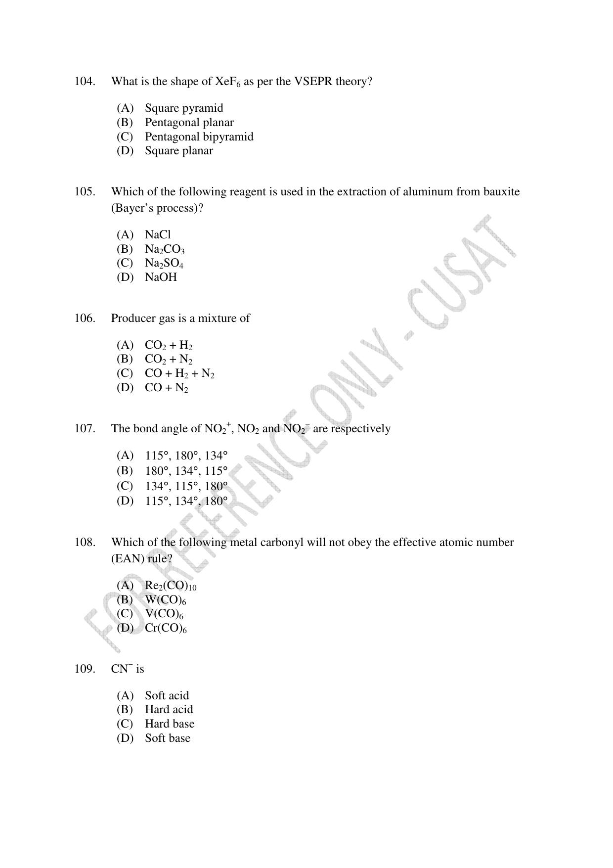 CUSAT CAT 2023 CHEMISTRY PG Question Paper - Page 33