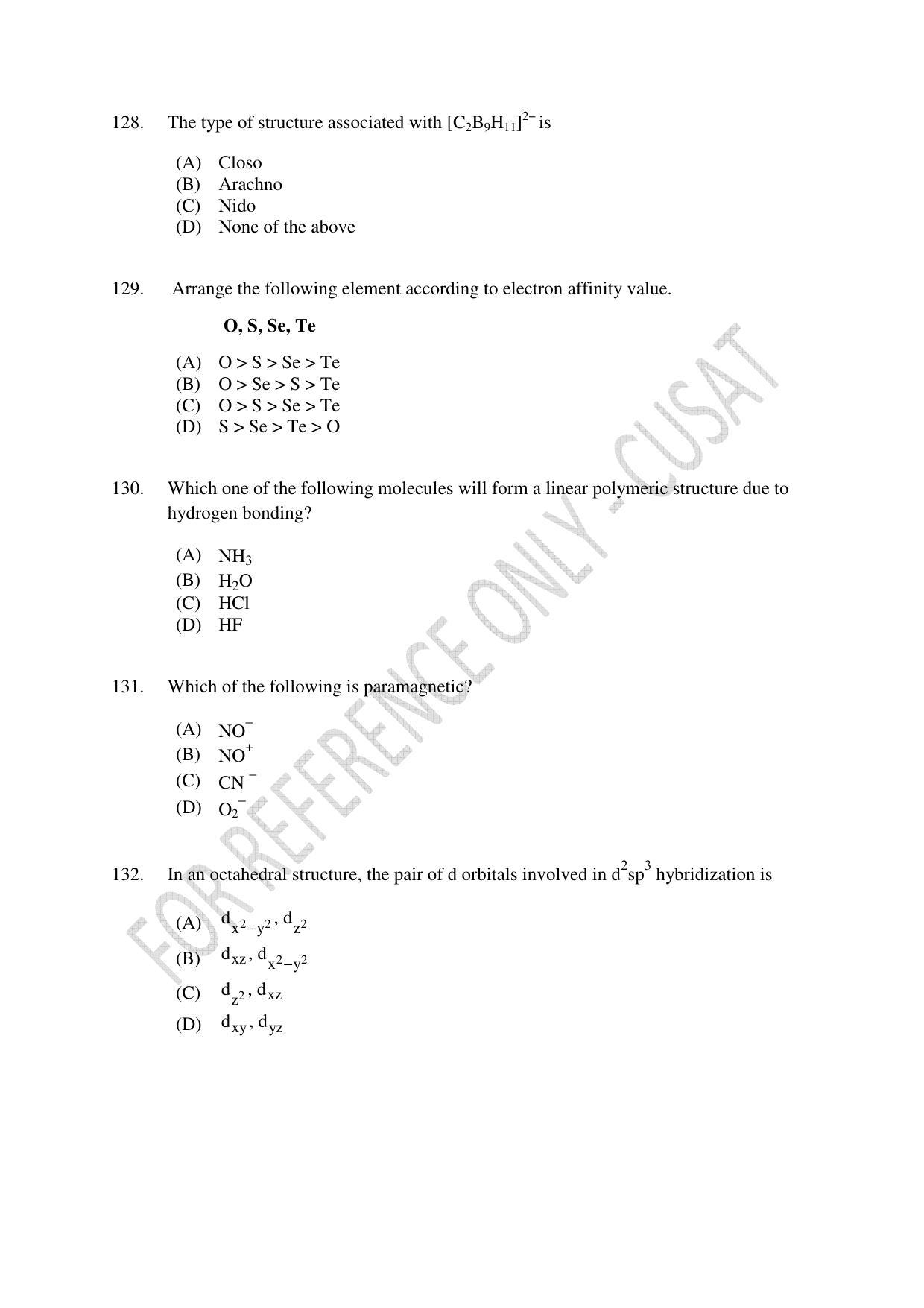 CUSAT CAT 2023 CHEMISTRY PG Question Paper - Page 37