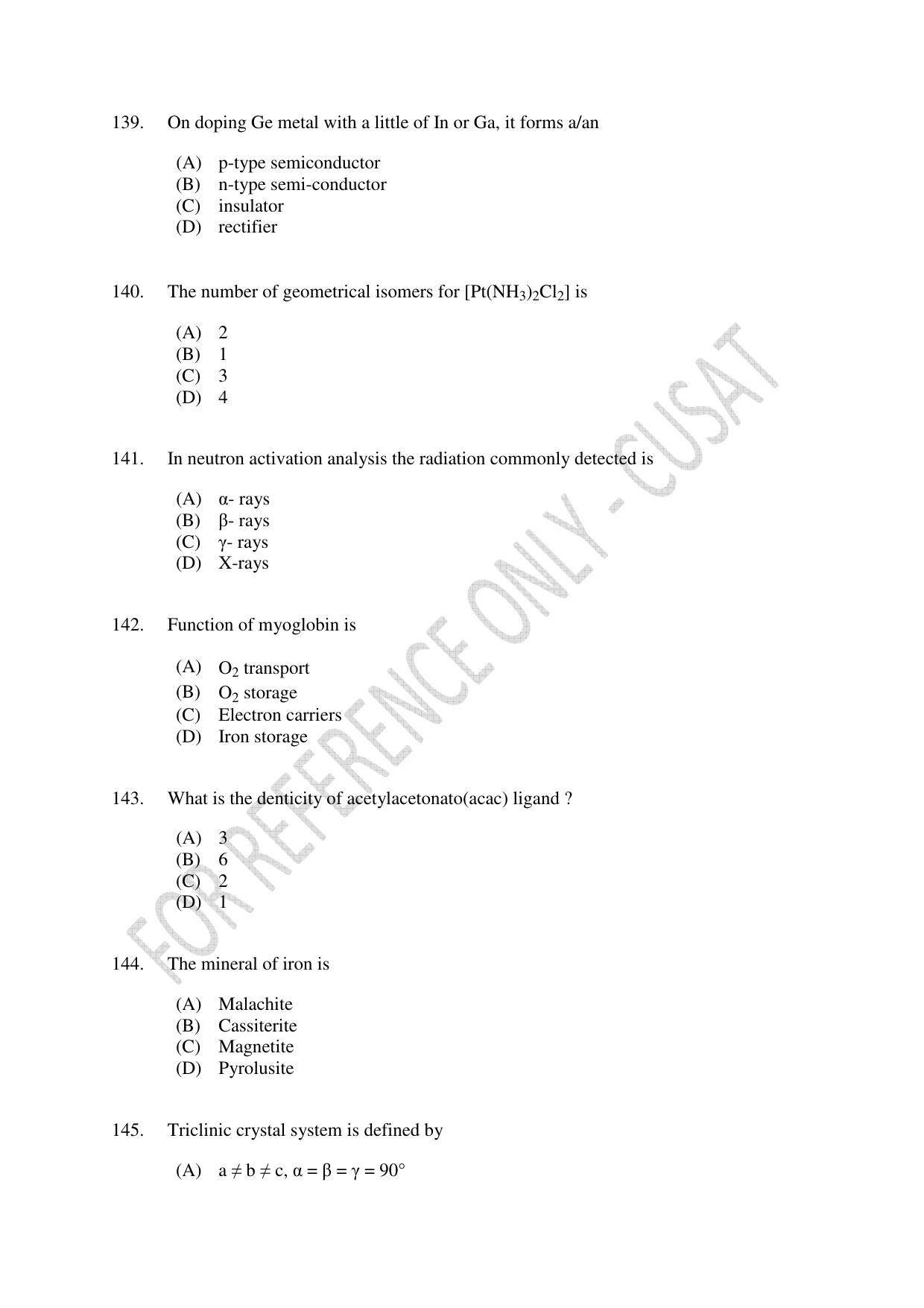 CUSAT CAT 2023 CHEMISTRY PG Question Paper - Page 39