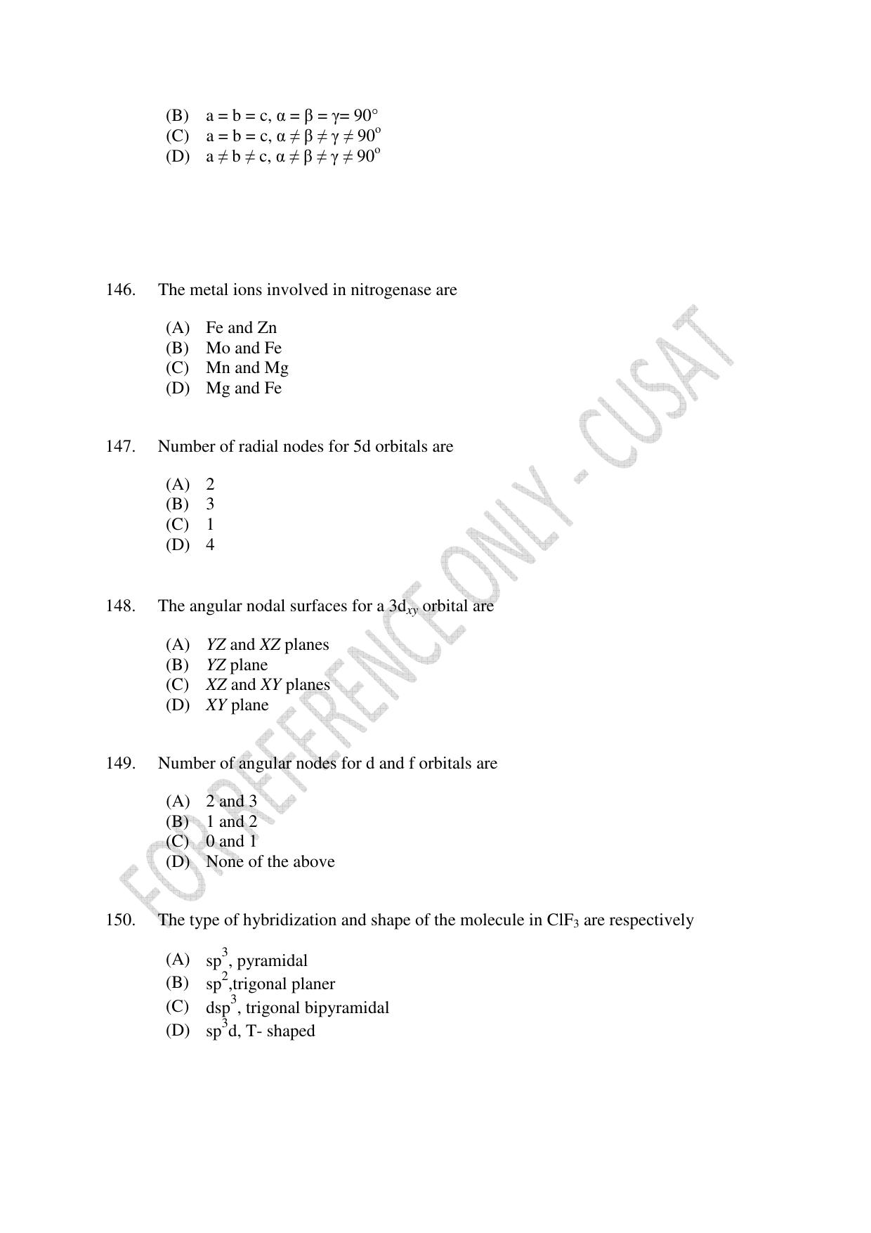 CUSAT CAT 2023 CHEMISTRY PG Question Paper - Page 40