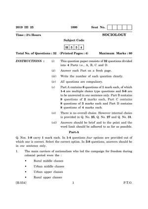 Goa Board Class 12 Sociology   (March 2019) Question Paper
