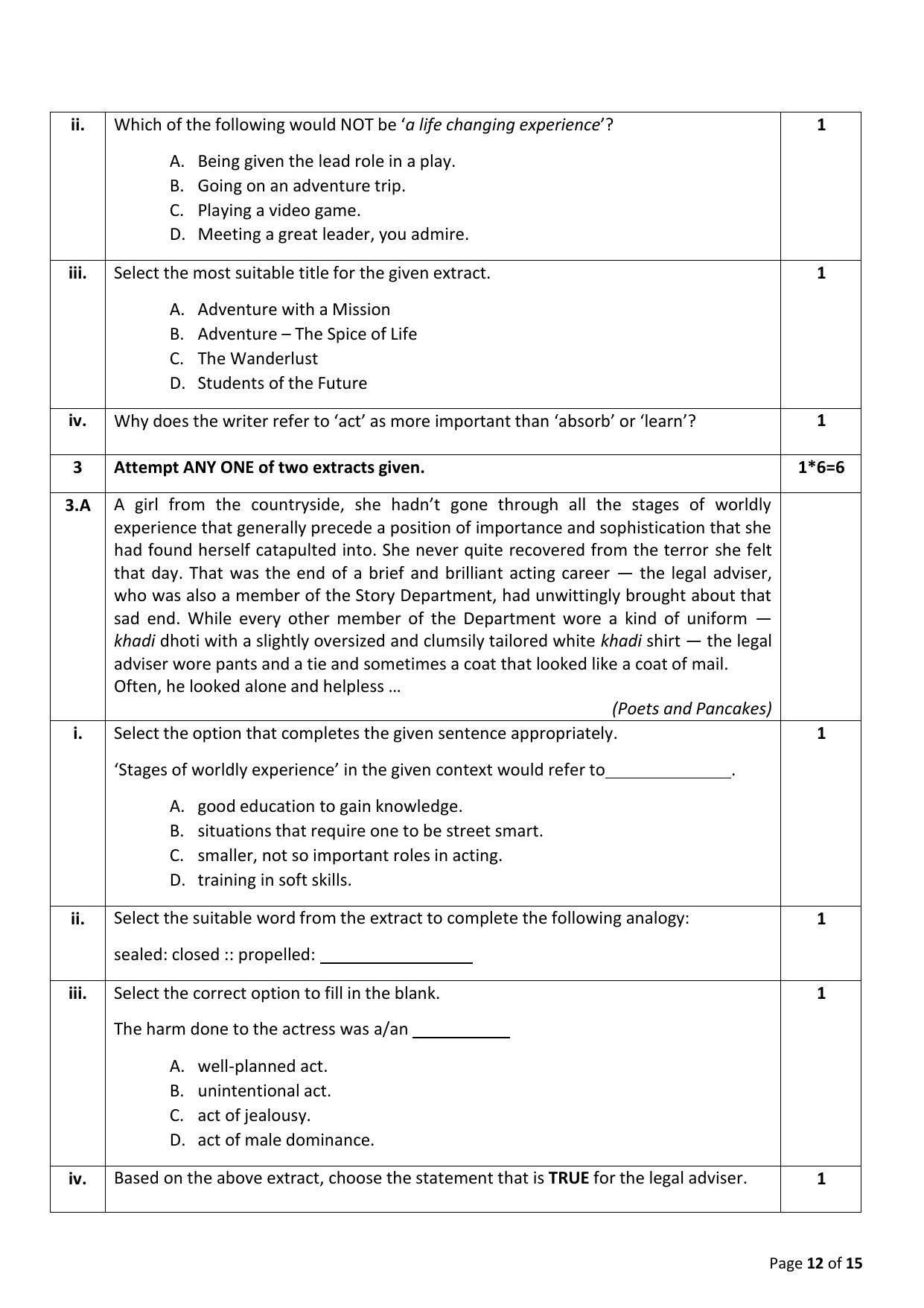 CBSE Class 12 English Core Sample Paper 2023 - Page 12