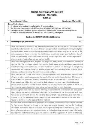 CBSE Class 12 English Core Sample Paper 2023