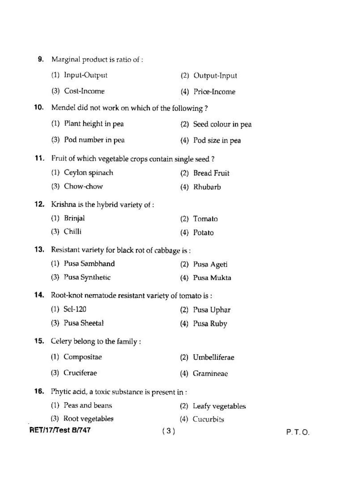 BHU RET(Agriculture) Horticulture 2017 Question Paper - Page 5