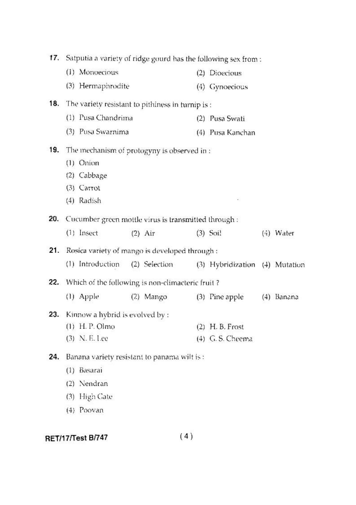 BHU RET(Agriculture) Horticulture 2017 Question Paper - Page 6