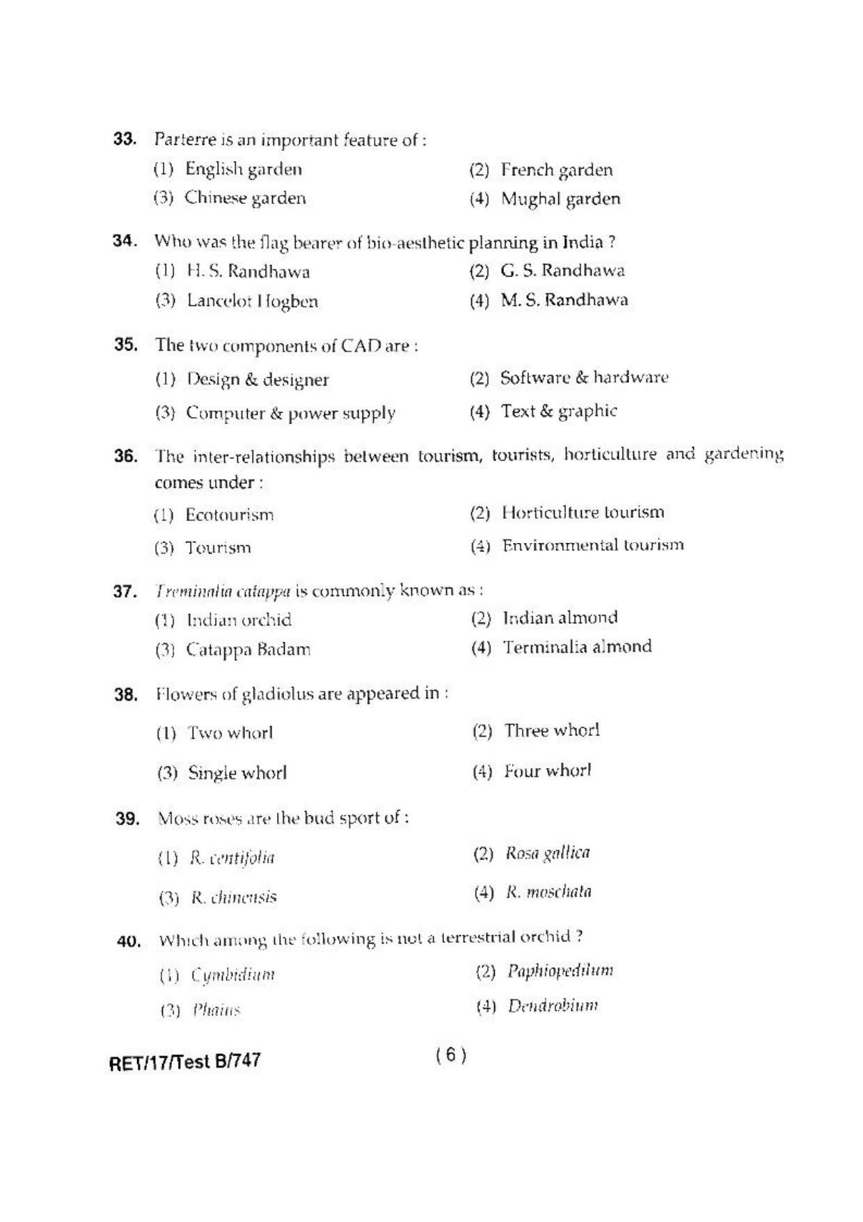 BHU RET(Agriculture) Horticulture 2017 Question Paper - Page 8