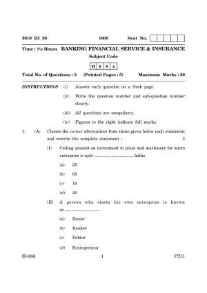 Goa Board Class 12 Banking Financial Services & Insurance March 2029 (March 2029) Question Paper