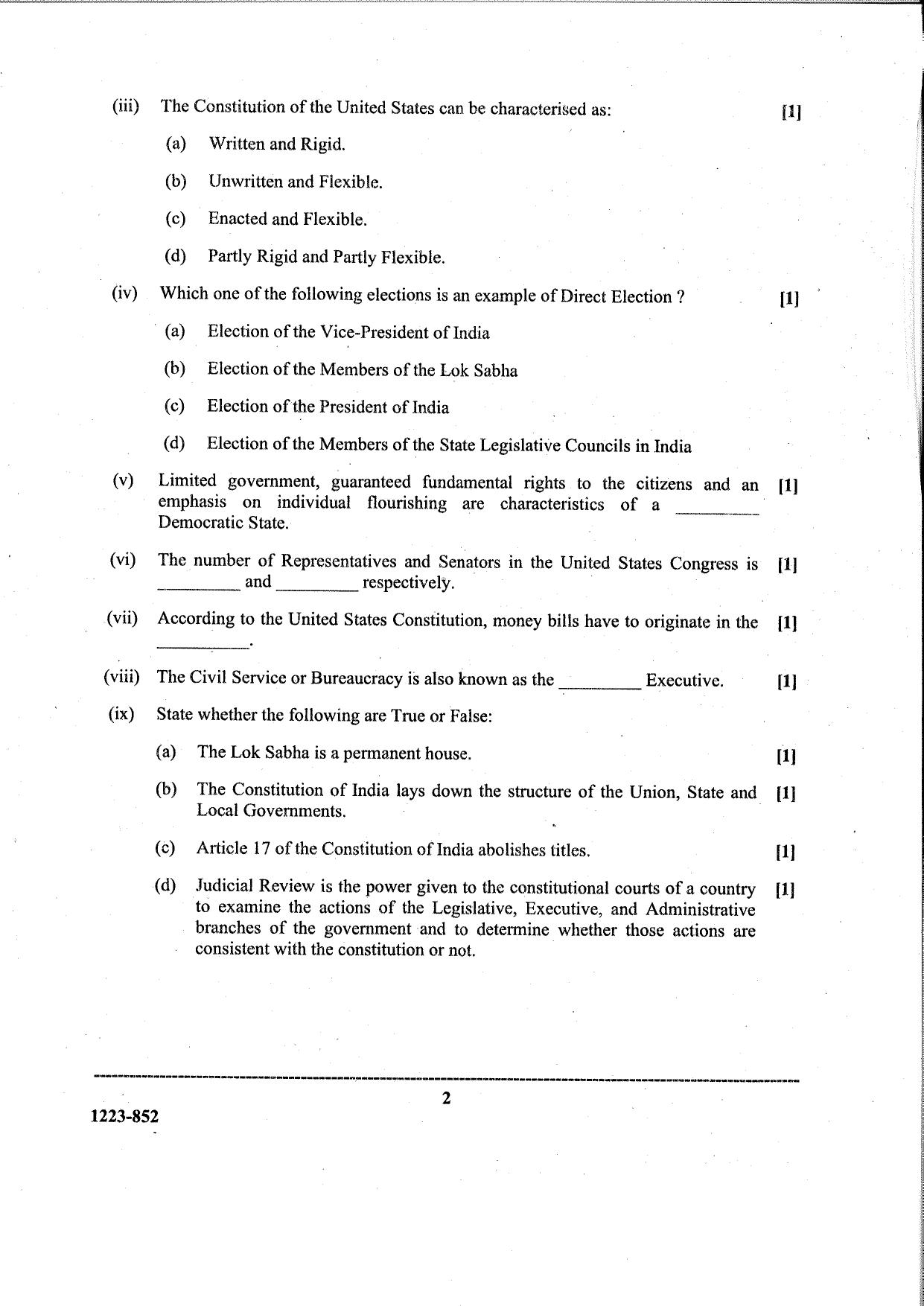 ISC Class 12 Political Science 2023 Question Paper - Page 2