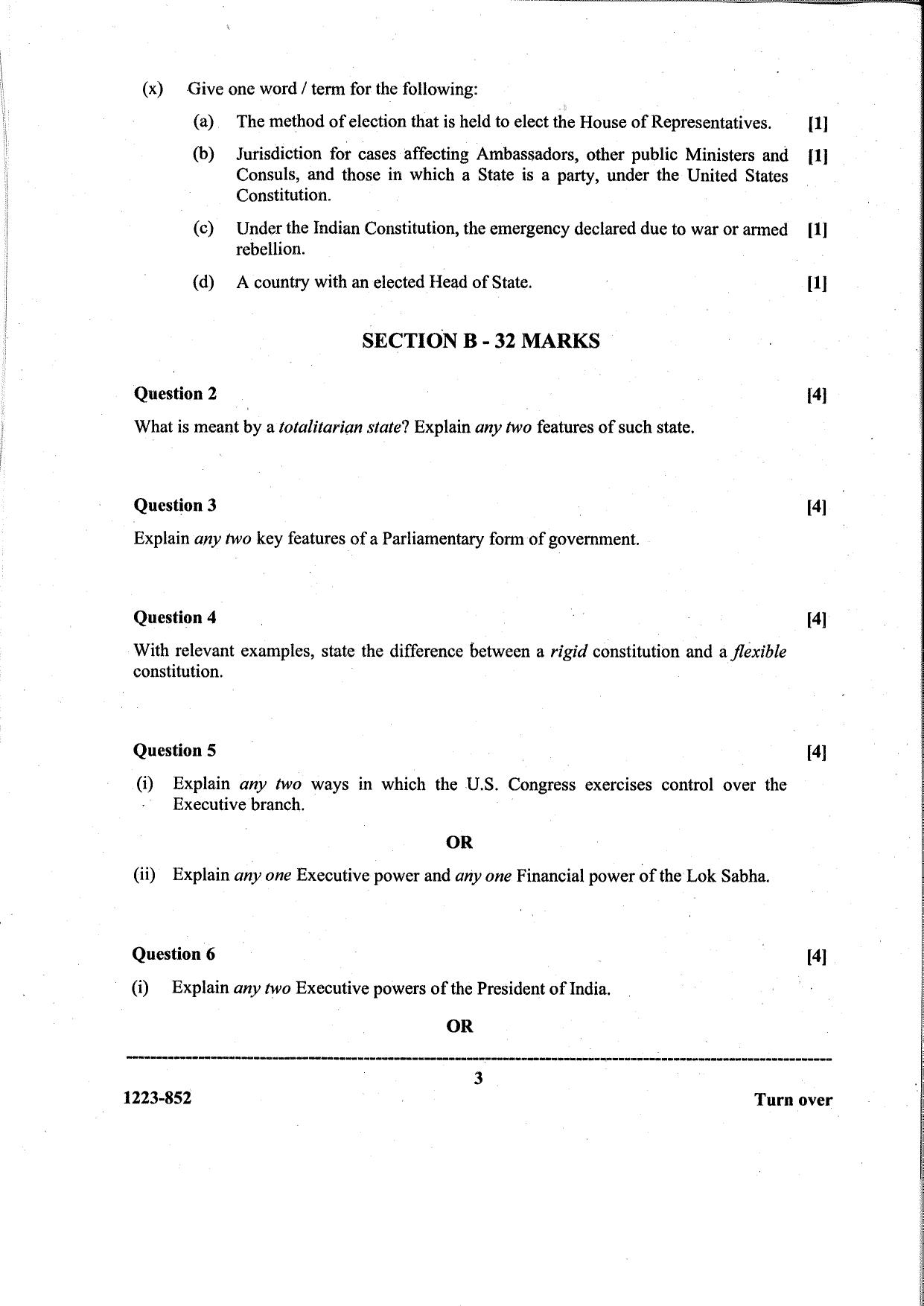 ISC Class 12 Political Science 2023 Question Paper - Page 3