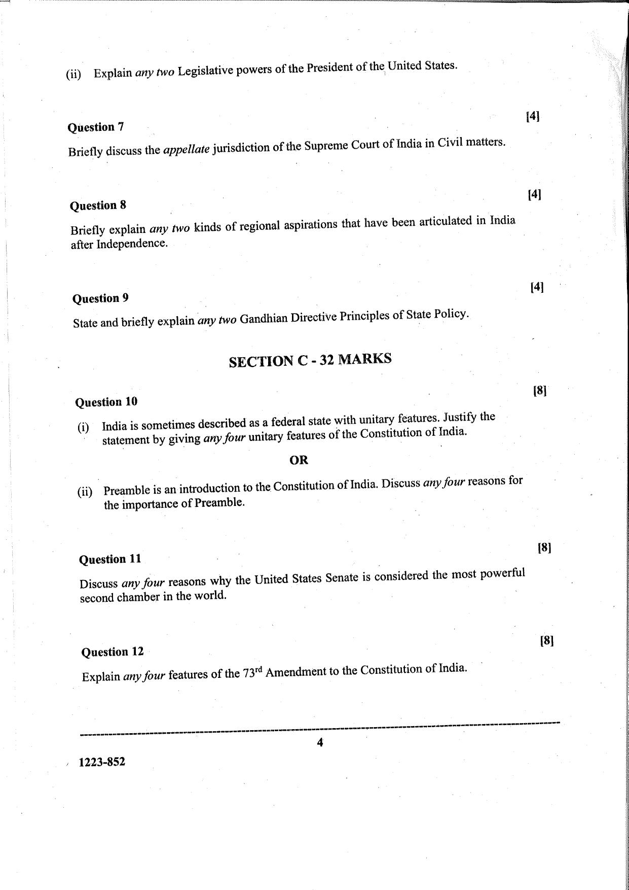 ISC Class 12 Political Science 2023 Question Paper - Page 4