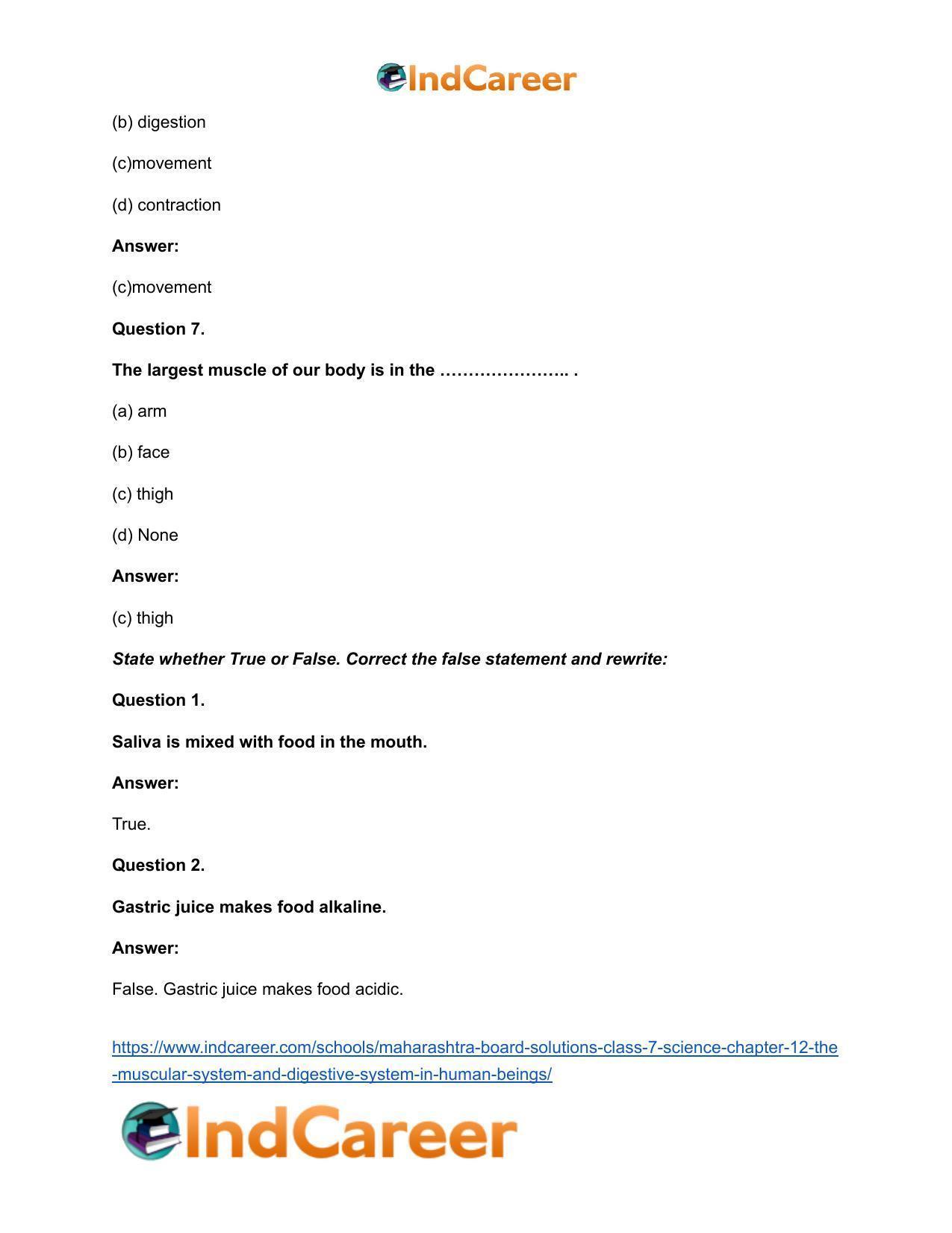 Maharashtra Board Solutions Class 7-Science: Chapter 12- The Muscular System and Digestive System in Human Beings - Page 12