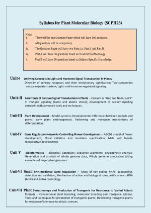 NTA PhD Entrance Exam Plant Molecular Biology and Biotechnology Syllabus