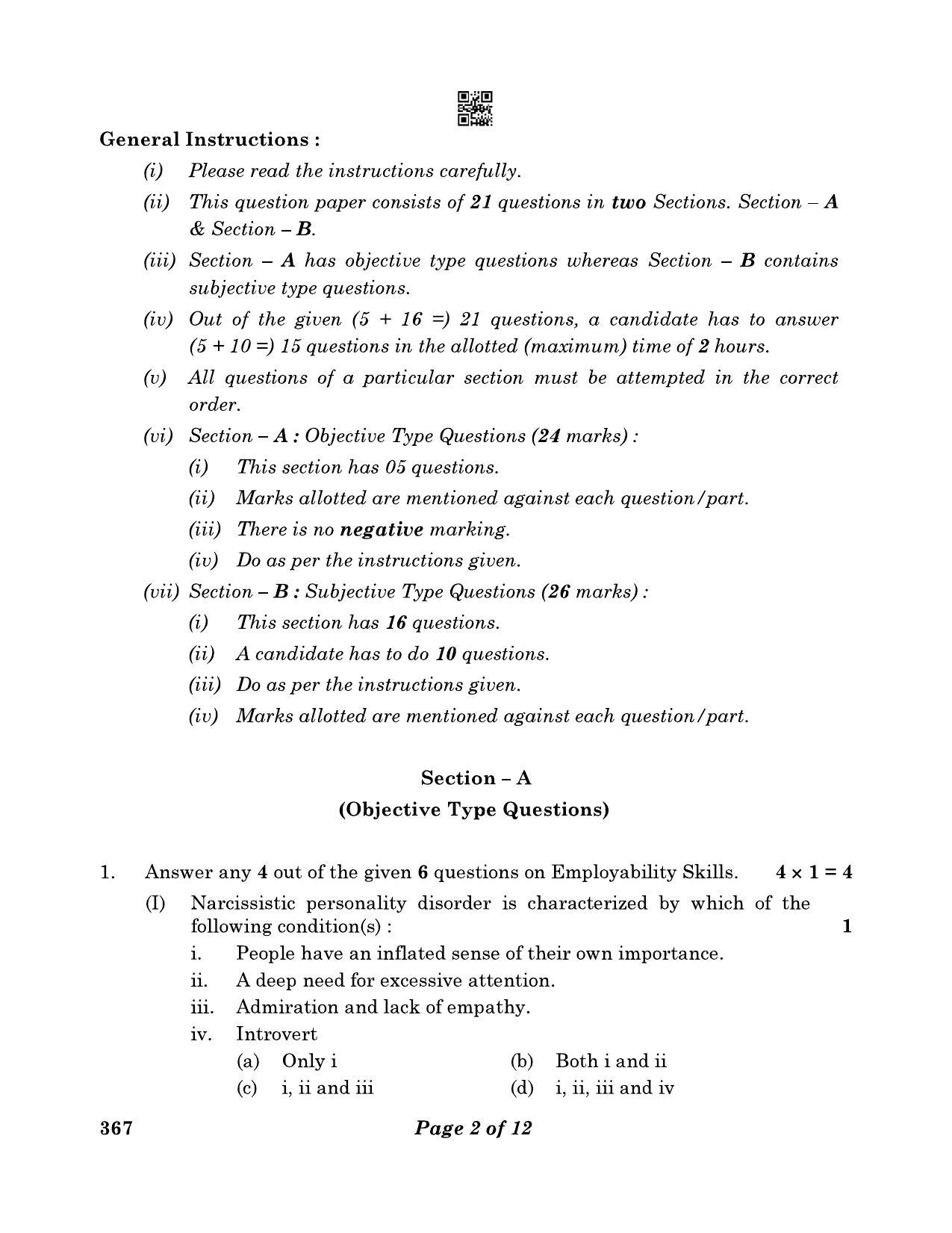 CBSE Class 12 367_Artificial Intelligence 2023 Question Paper - Page 2