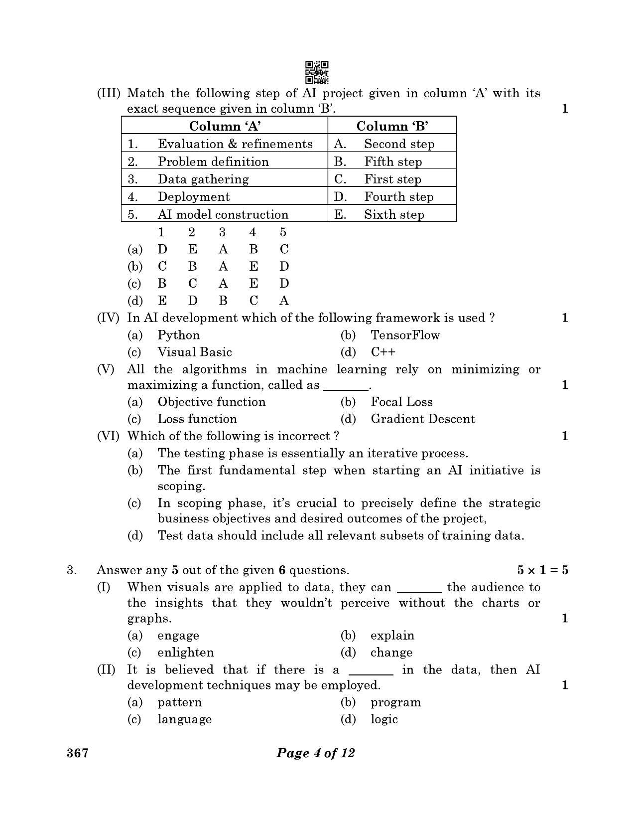 CBSE Class 12 367_Artificial Intelligence 2023 Question Paper - Page 4