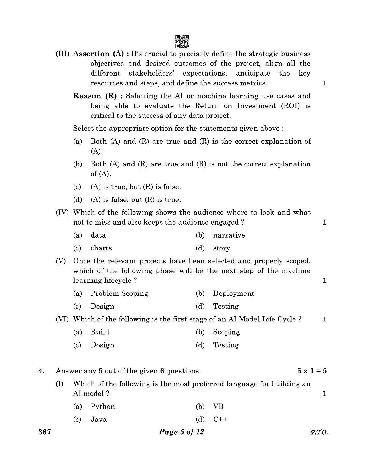 CBSE Class 12 367_Artificial Intelligence 2023 Question Paper - Page 5