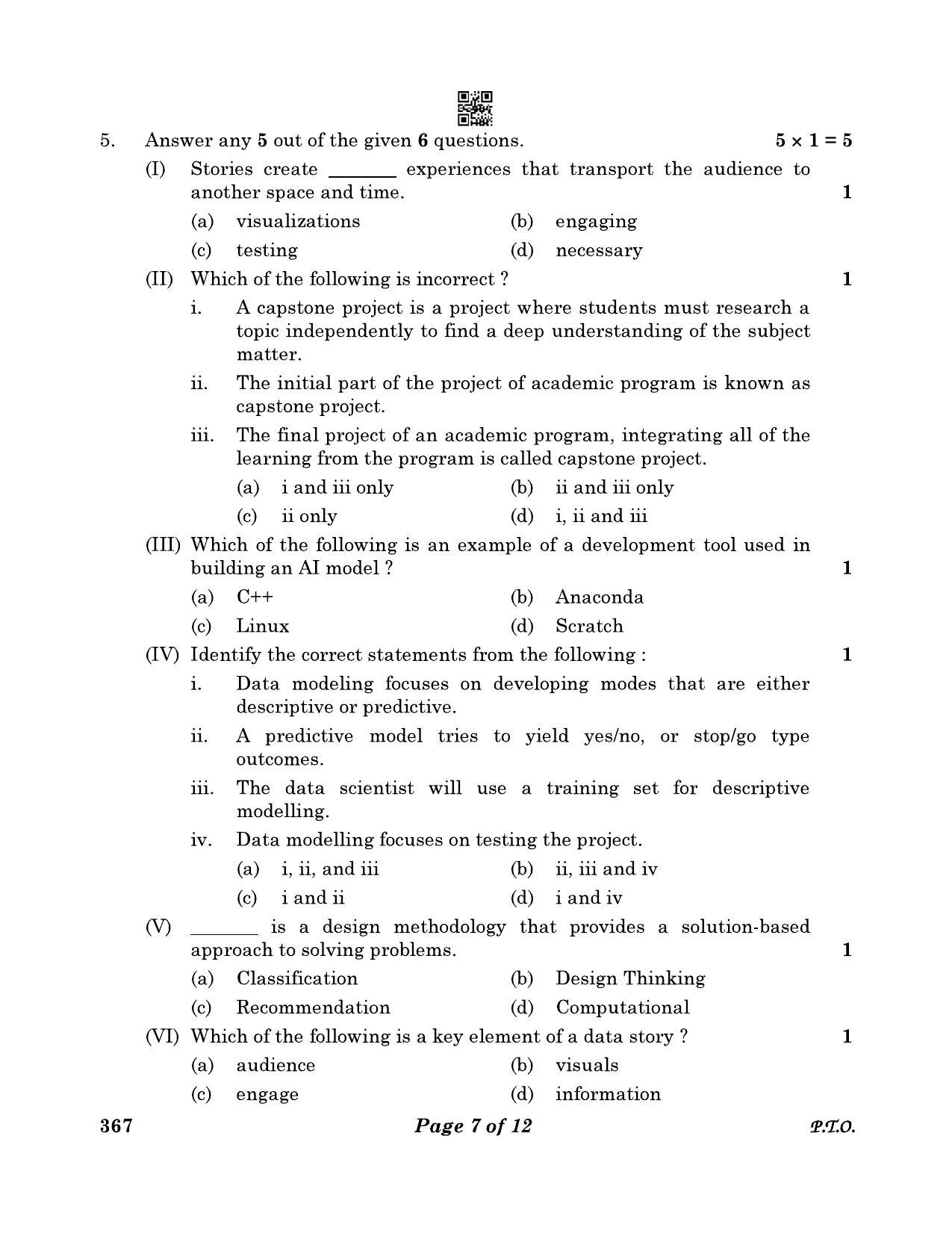 CBSE Class 12 367_Artificial Intelligence 2023 Question Paper - Page 7