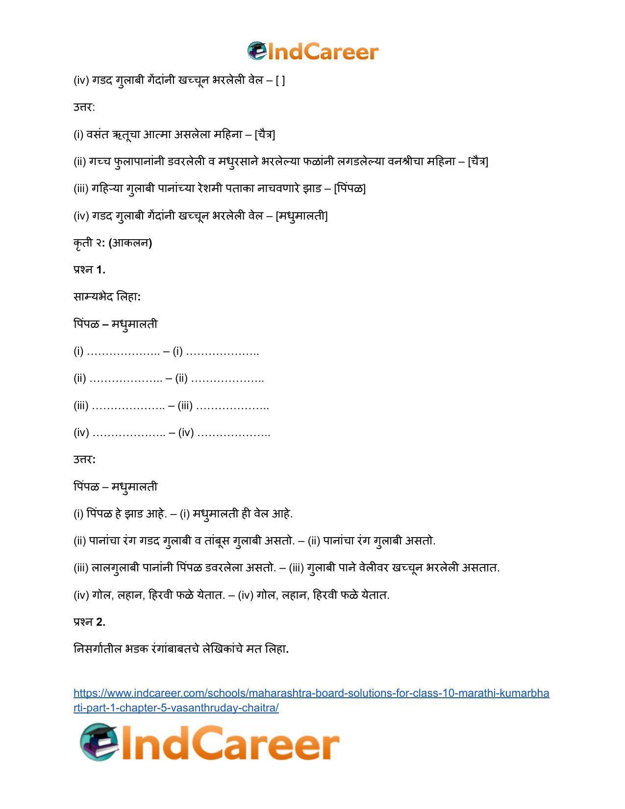 Maharashtra Board Solutions for Class 10- Marathi Kumarbharti (Part- 1): Chapter 5- वसंतहृदय चैत्र - Page 10