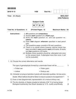 Goa Board Class 12 Biology  704 Old Pattern Paper 1 (June 2018) Question Paper
