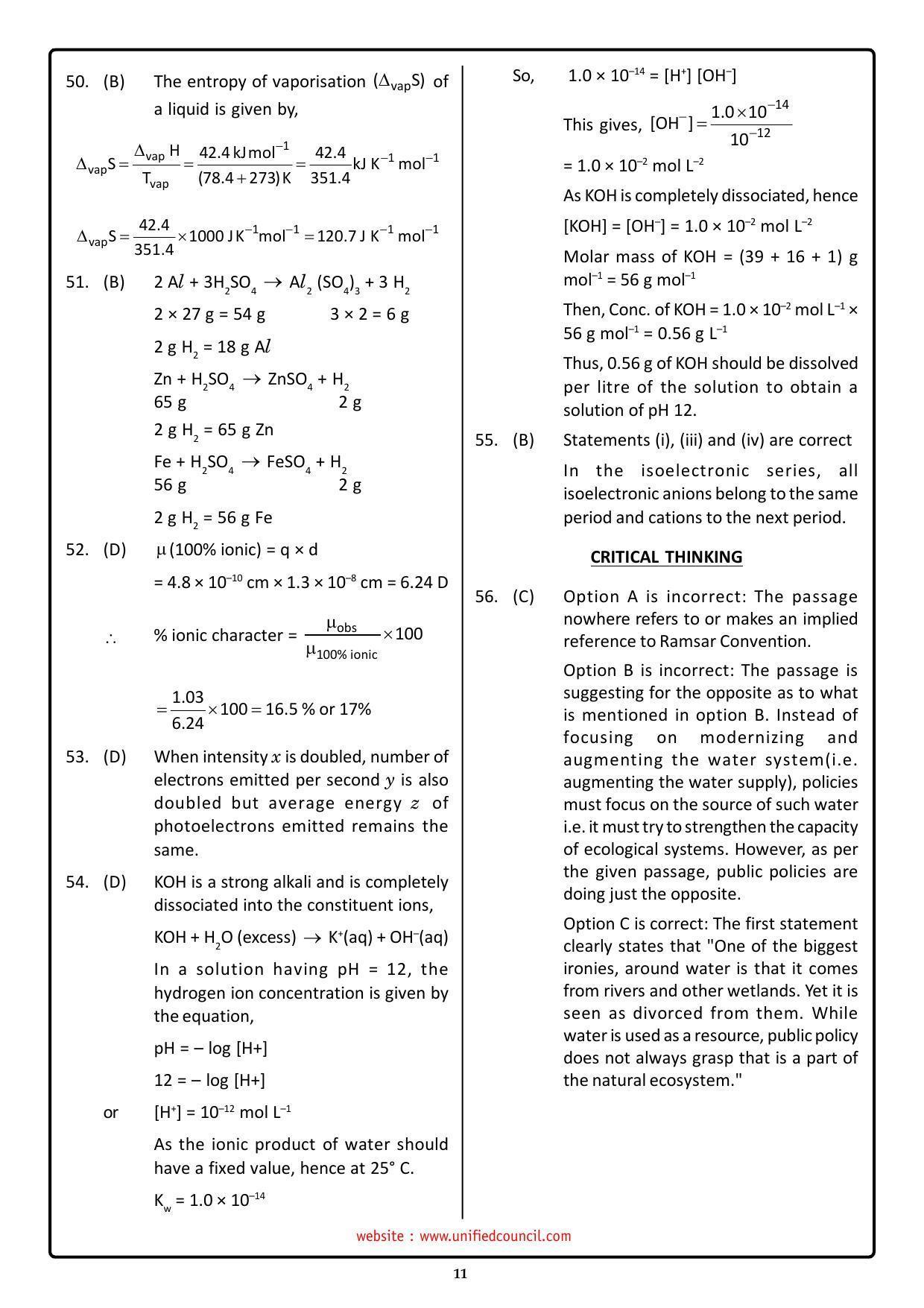 NSTSE 2023 Class 11 PCM Answer Key (Paper Code 484) - Page 11