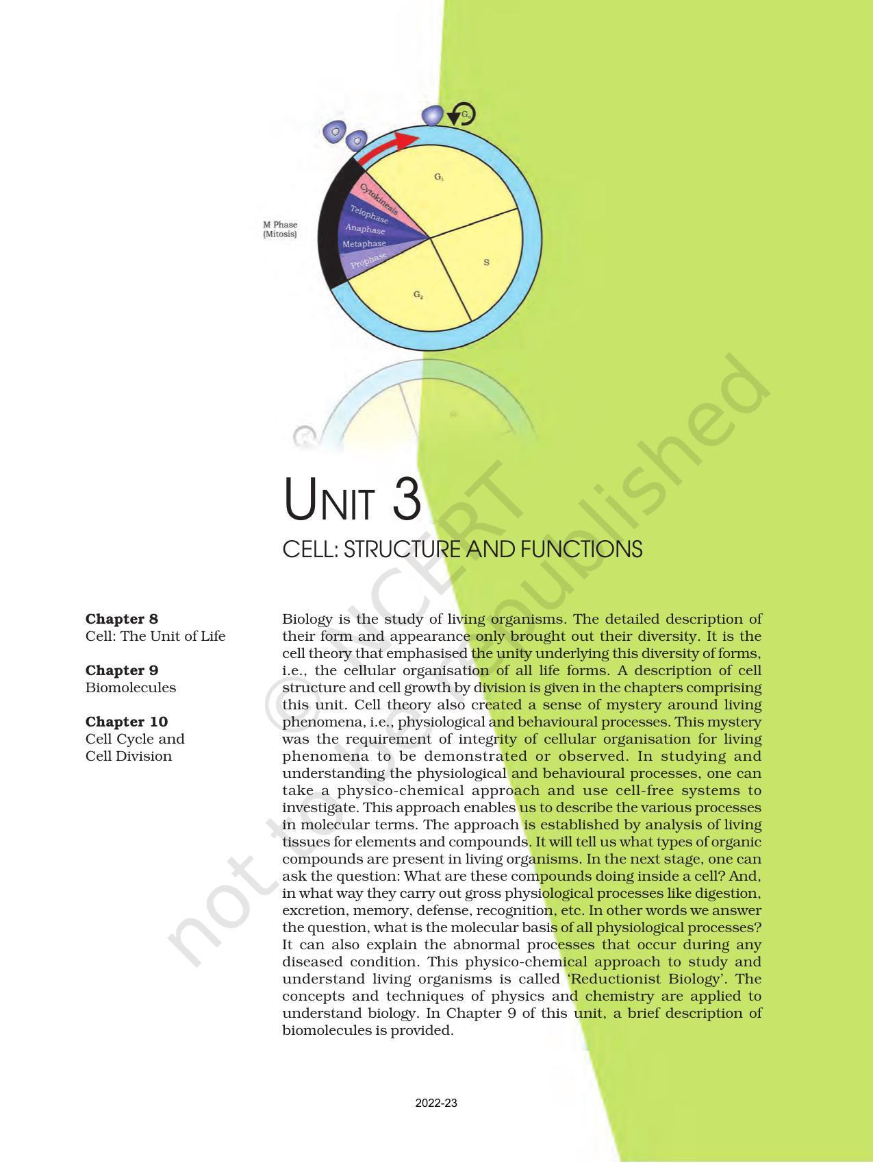 NCERT Book for Class 11 Biology Chapter 8 Cell: The Unit of Life - Page 1
