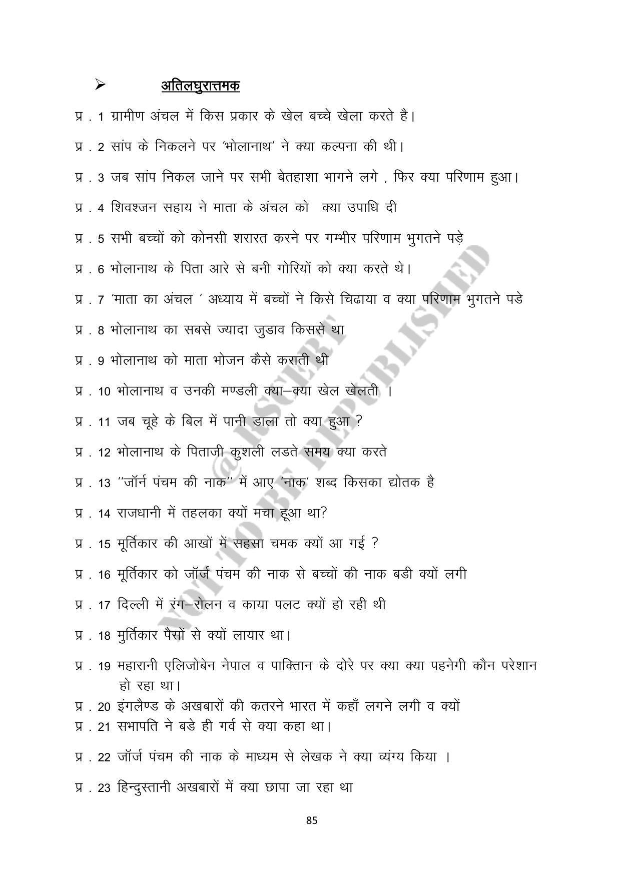 RBSE 2023 Class 10 Hindi Question Bank - Page 85