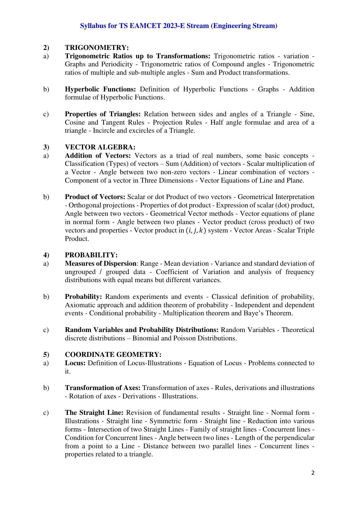 TS EAMCET Engineering Syllabus - Page 2