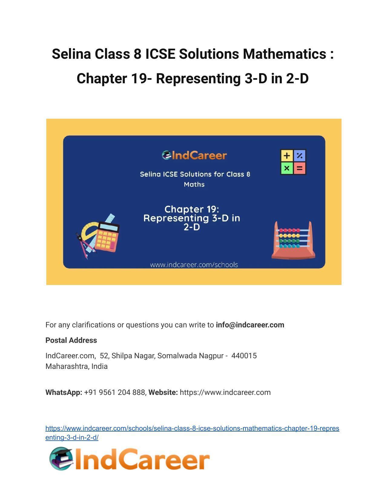 Selina Class 8 ICSE Solutions Mathematics : Chapter 19- Representing 3-D in 2-D - Page 1