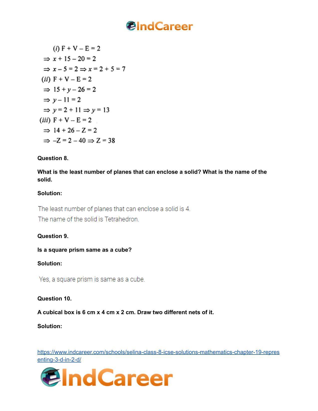 Selina Class 8 ICSE Solutions Mathematics : Chapter 19- Representing 3-D in 2-D - Page 7
