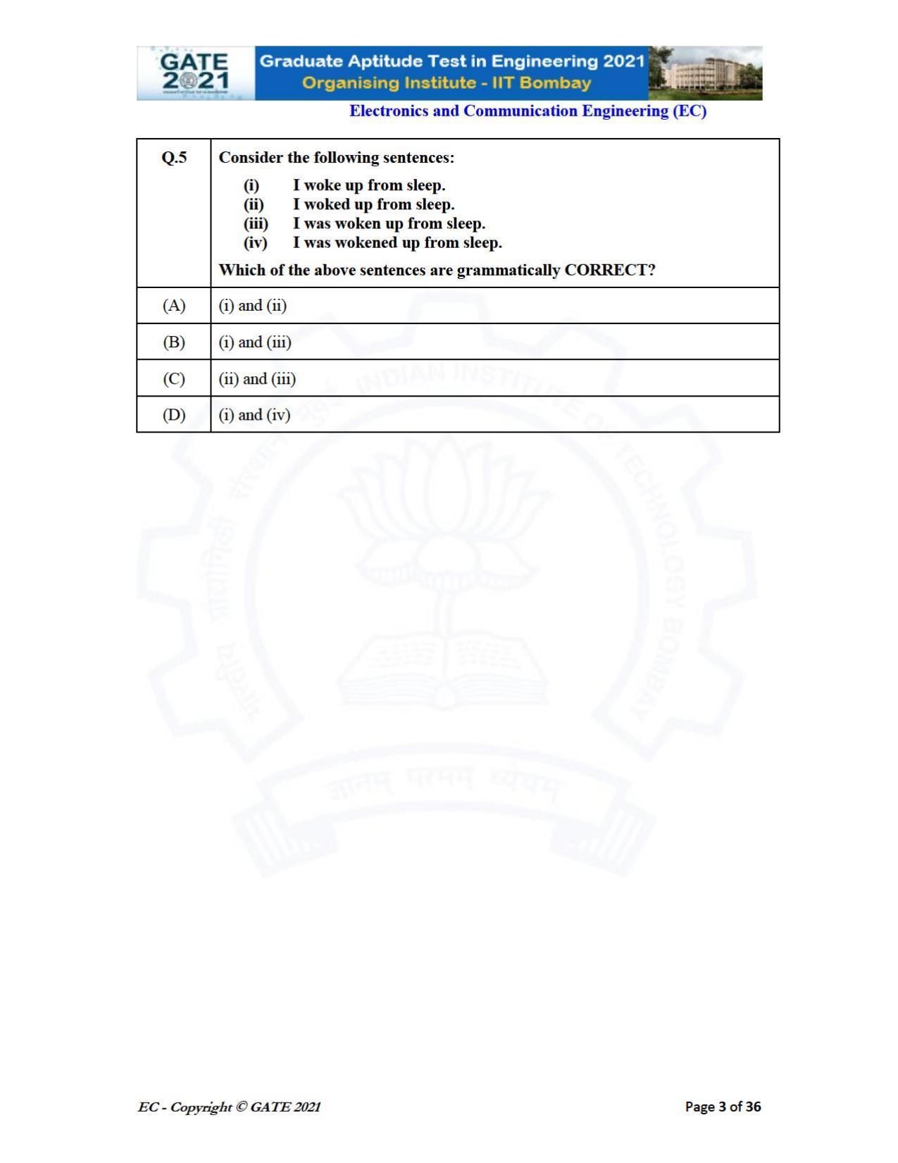 GATE 2021 Electronics & Communication Engineering (EC) Question Paper - Page 3