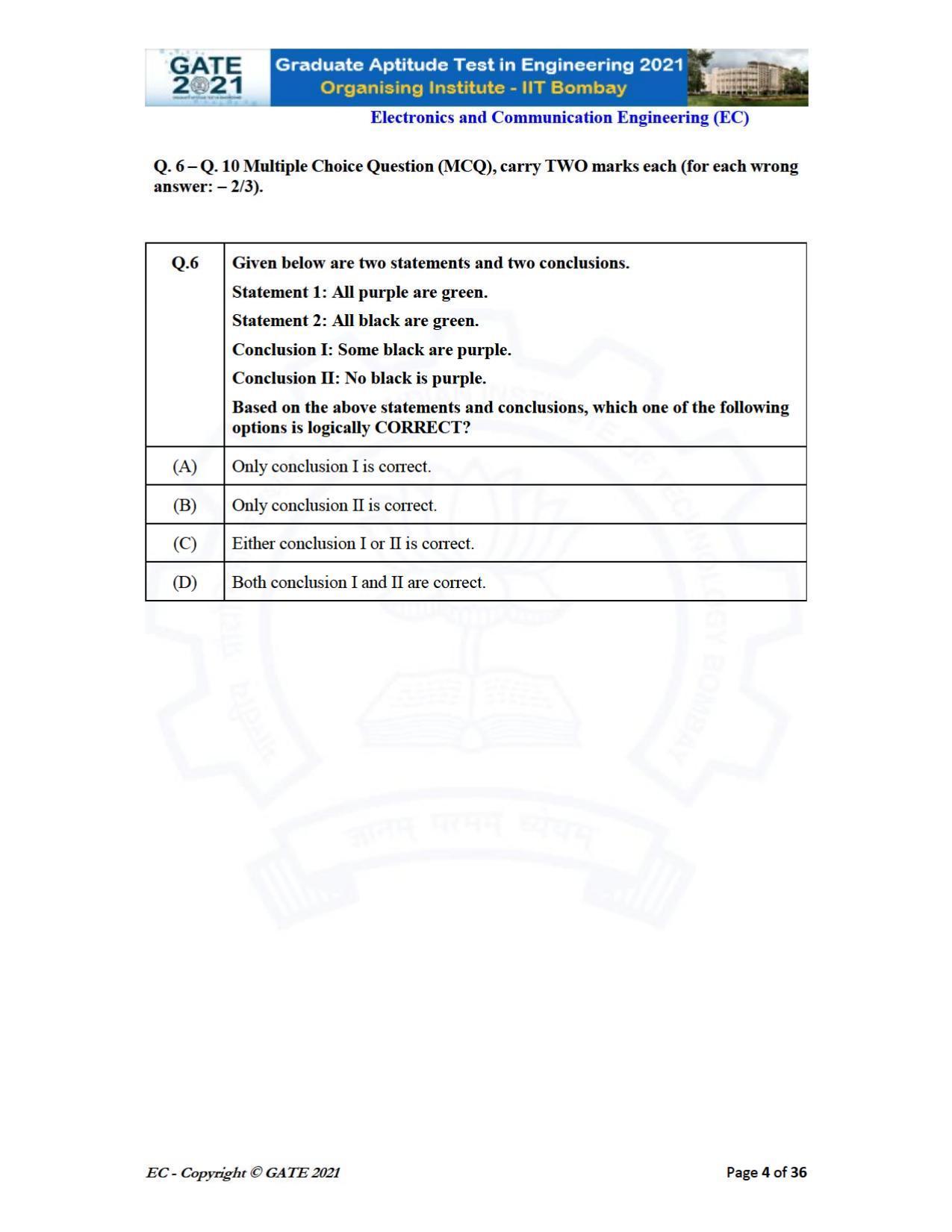 GATE 2021 Electronics & Communication Engineering (EC) Question Paper - Page 4
