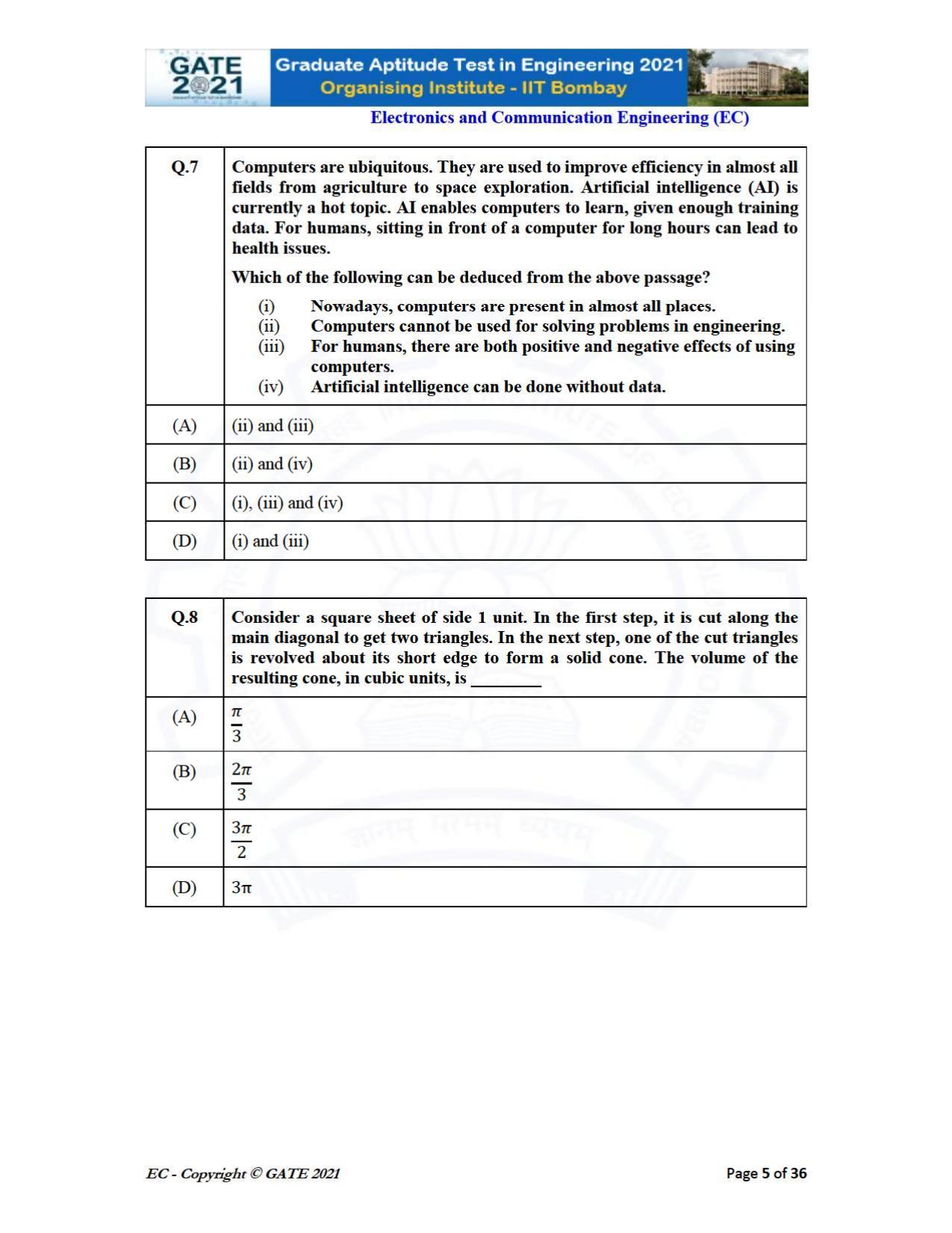 GATE 2021 Electronics & Communication Engineering (EC) Question Paper - Page 5