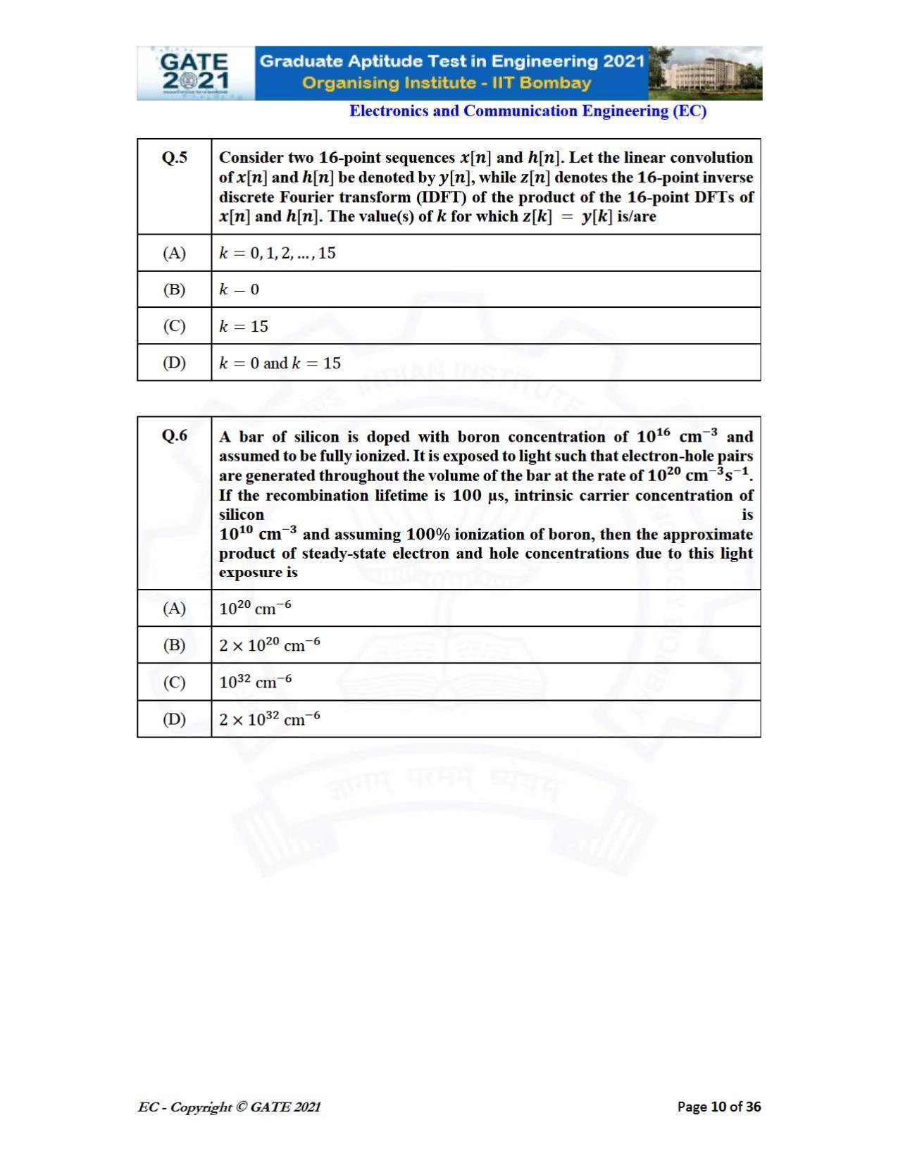 GATE 2021 Electronics & Communication Engineering (EC) Question Paper - Page 10