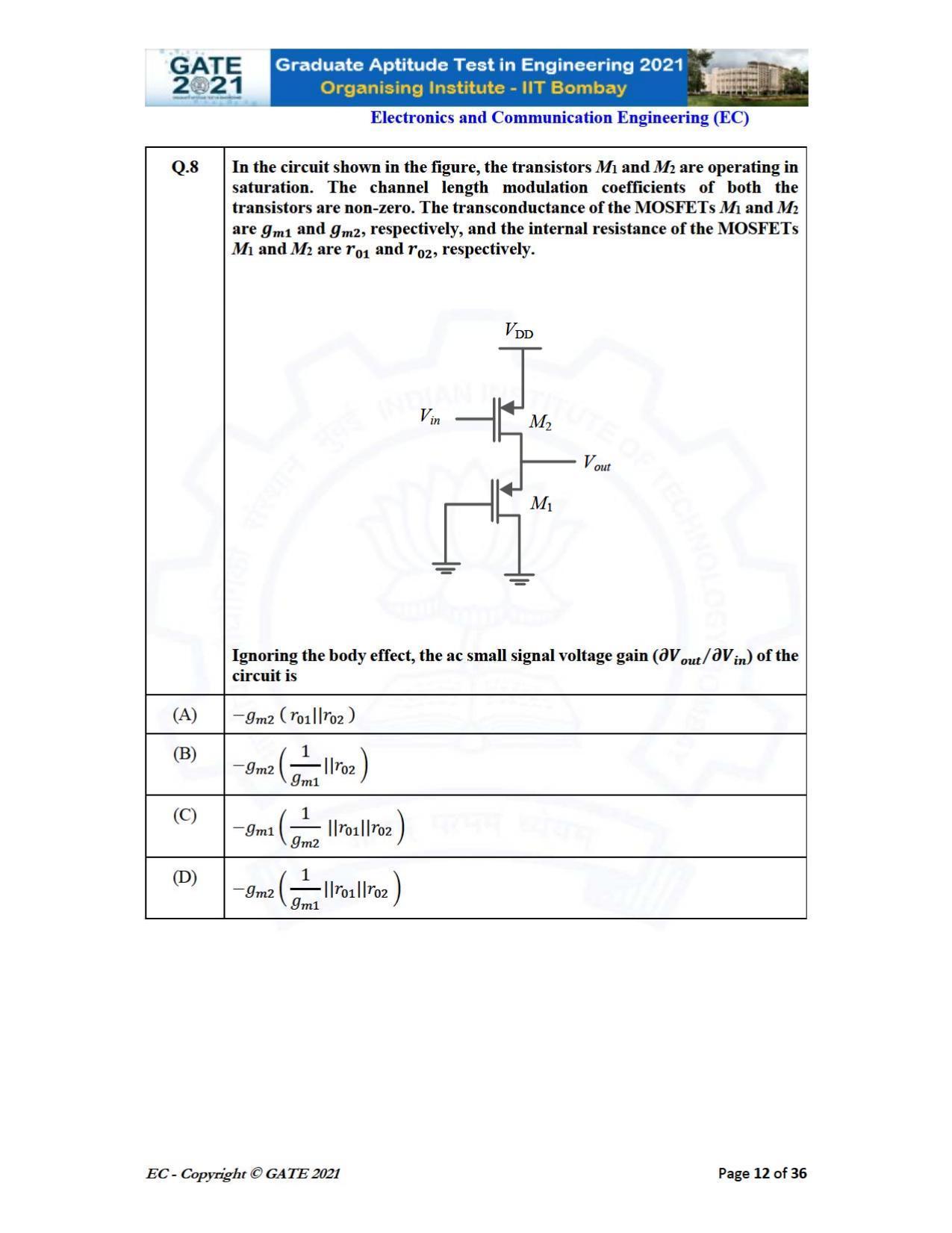 GATE 2021 Electronics & Communication Engineering (EC) Question Paper - Page 12