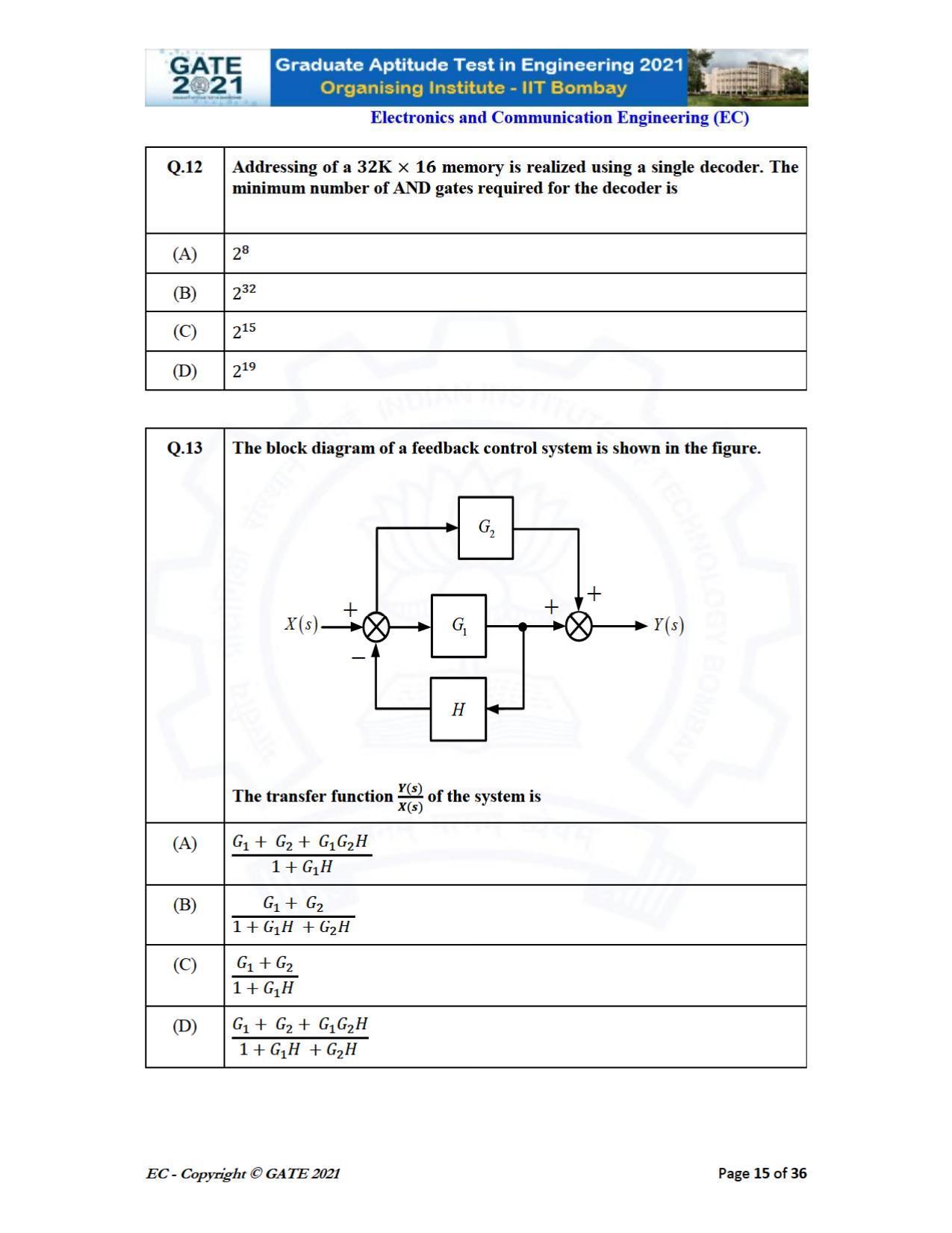 GATE 2021 Electronics & Communication Engineering (EC) Question Paper - Page 15