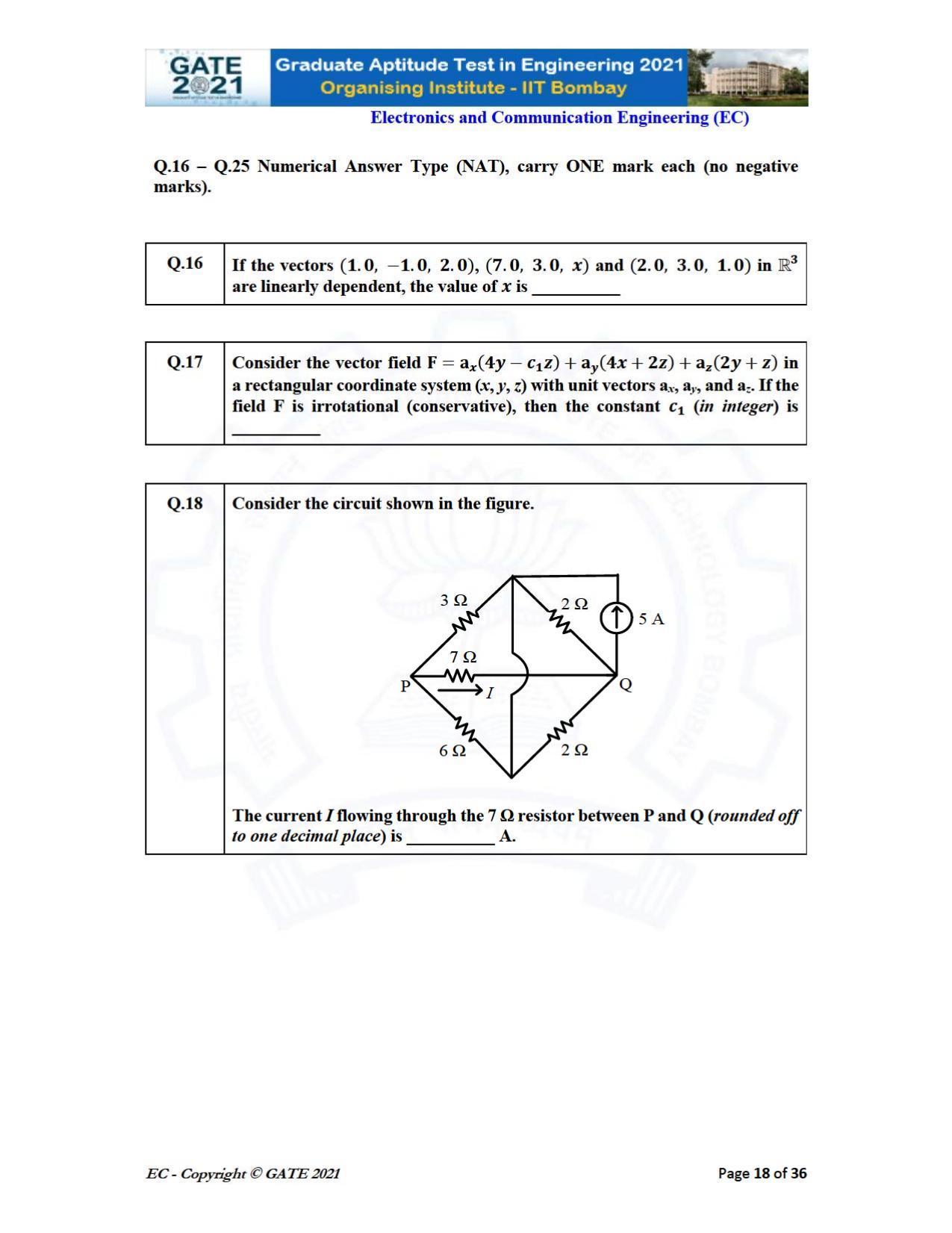 GATE 2021 Electronics & Communication Engineering (EC) Question Paper - Page 18