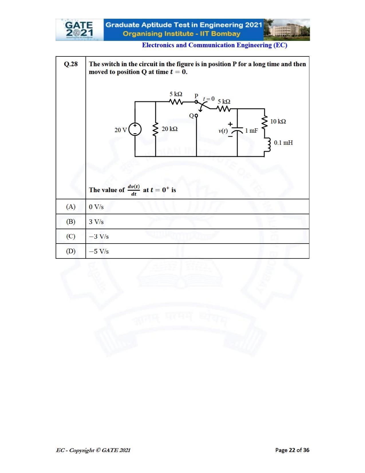 GATE 2021 Electronics & Communication Engineering (EC) Question Paper - Page 22
