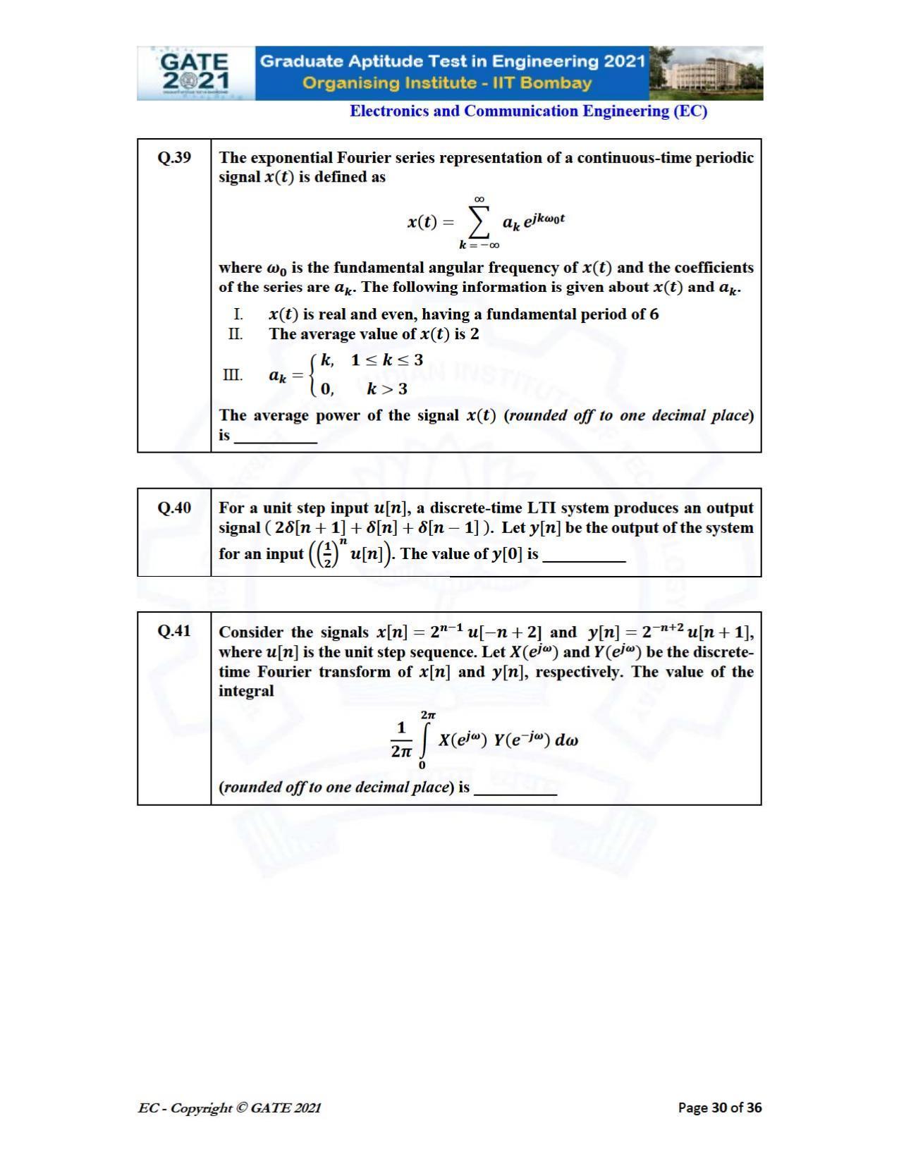 GATE 2021 Electronics & Communication Engineering (EC) Question Paper - Page 30