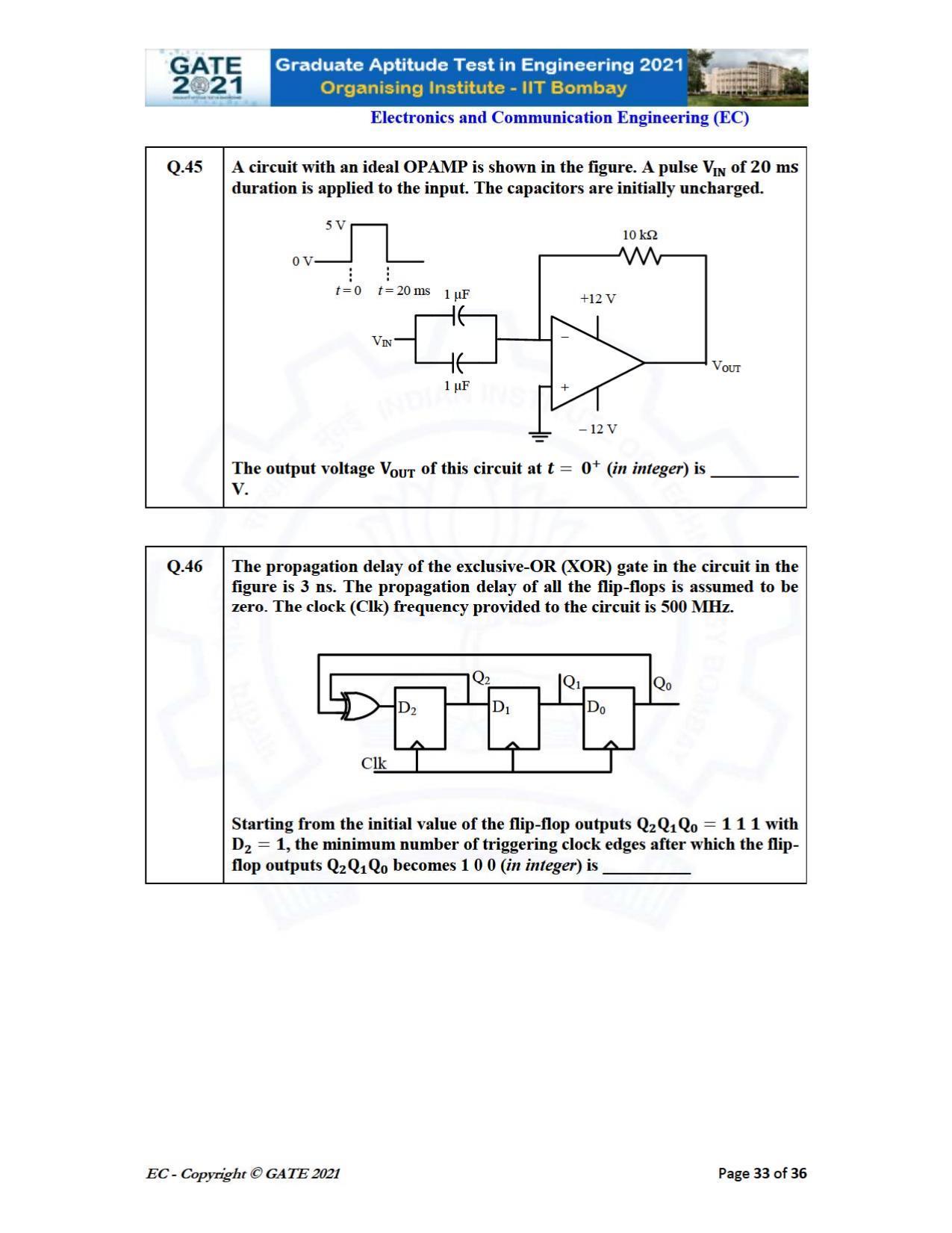 GATE 2021 Electronics & Communication Engineering (EC) Question Paper - Page 33