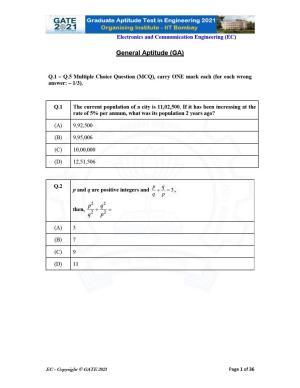 GATE 2021 Electronics & Communication Engineering (EC) Question Paper