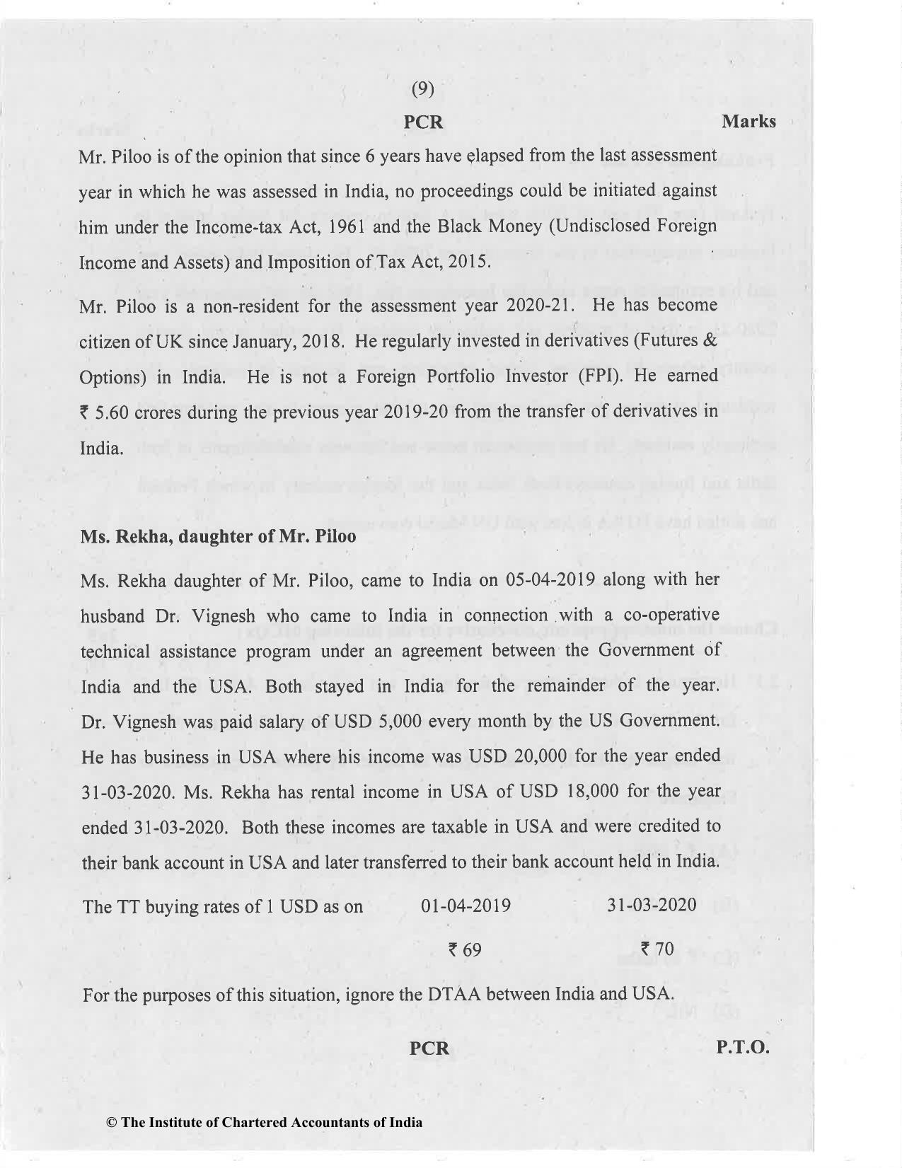 CA Final Nov 2020 Question Paper - Paper 6C – International Taxation - Page 9