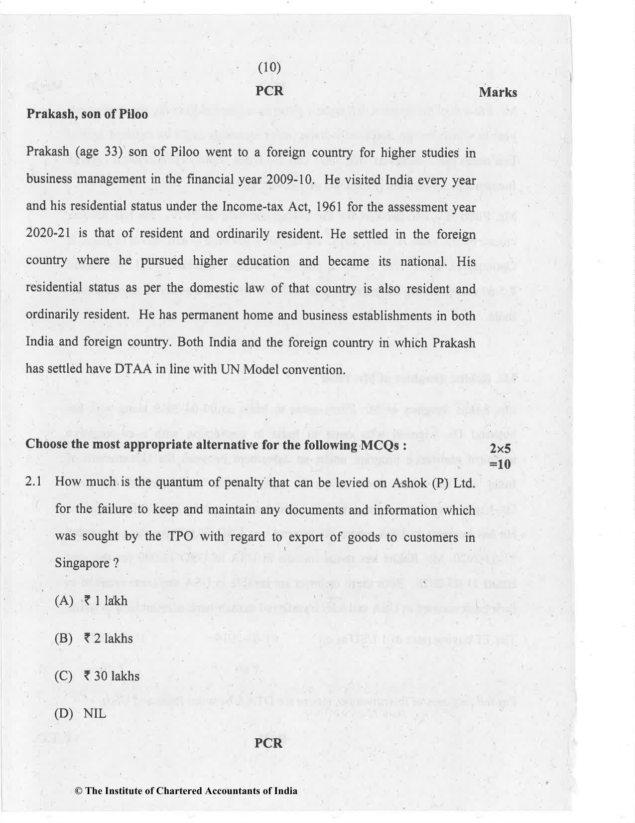 CA Final Nov 2020 Question Paper - Paper 6C – International Taxation - Page 10