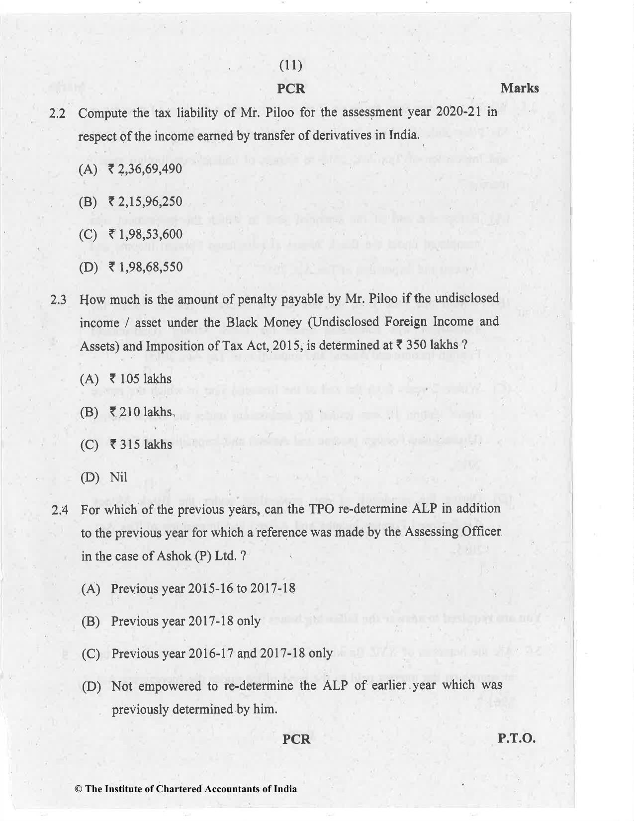 CA Final Nov 2020 Question Paper - Paper 6C – International Taxation - Page 11