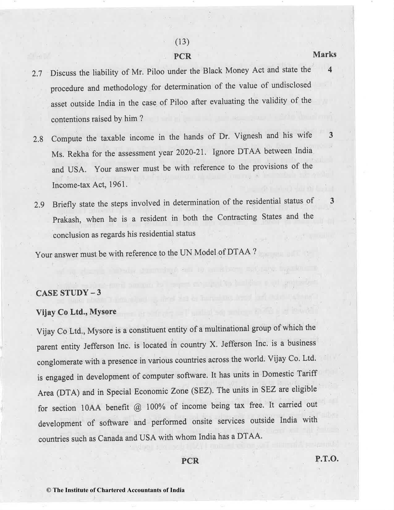CA Final Nov 2020 Question Paper - Paper 6C – International Taxation - Page 14