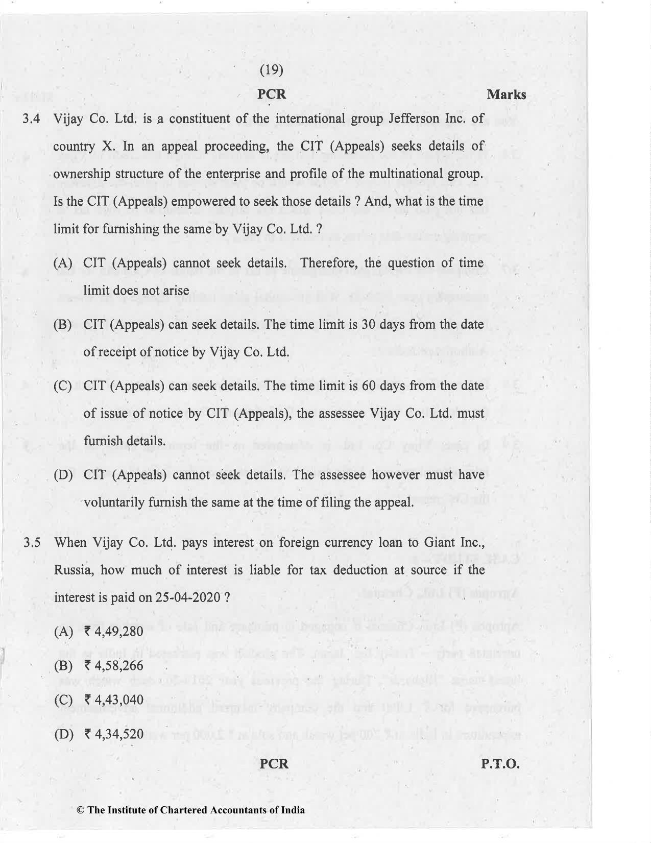 CA Final Nov 2020 Question Paper - Paper 6C – International Taxation - Page 19