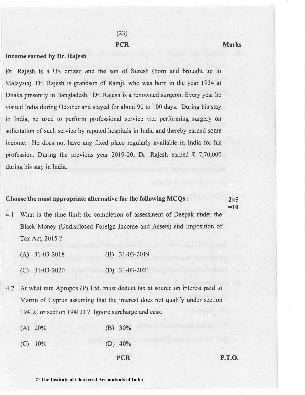 CA Final Nov 2020 Question Paper - Paper 6C – International Taxation - Page 23